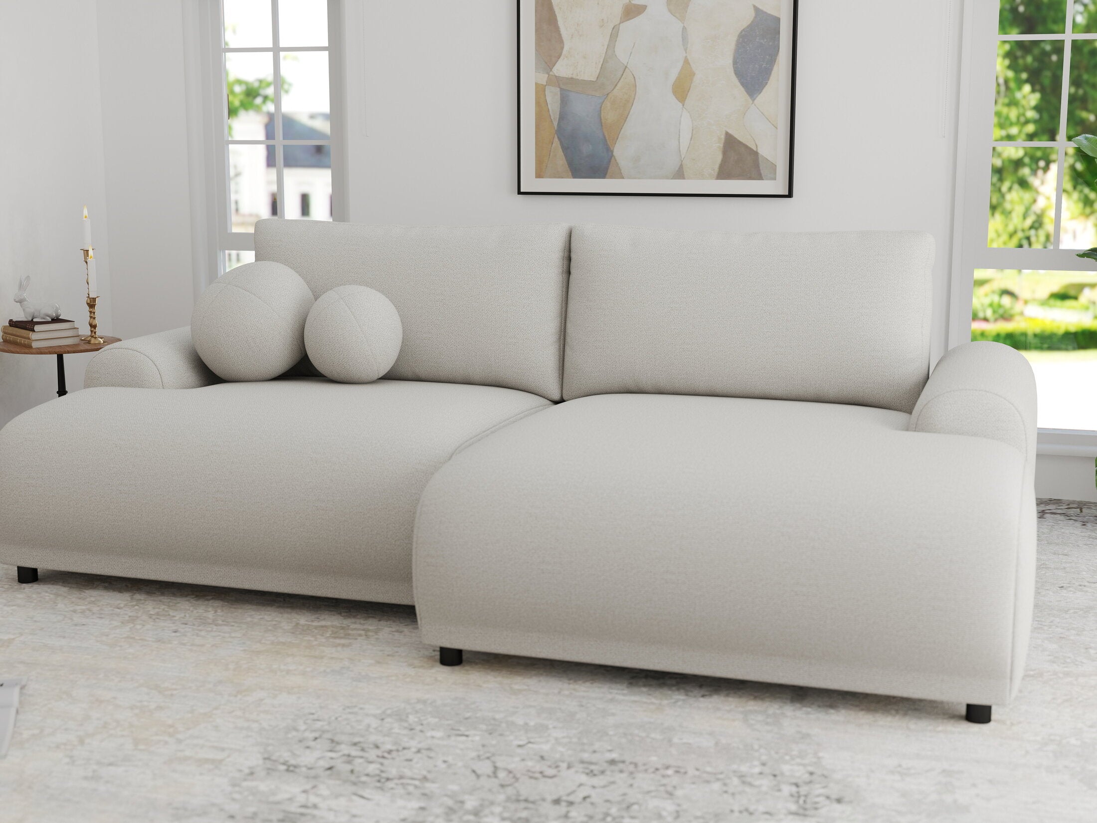 Colțar extensibil dumonde cu ladă de depozitare și șezut confortabil din spumă HR, Carlo Enjoy Bej 240x145 cm II