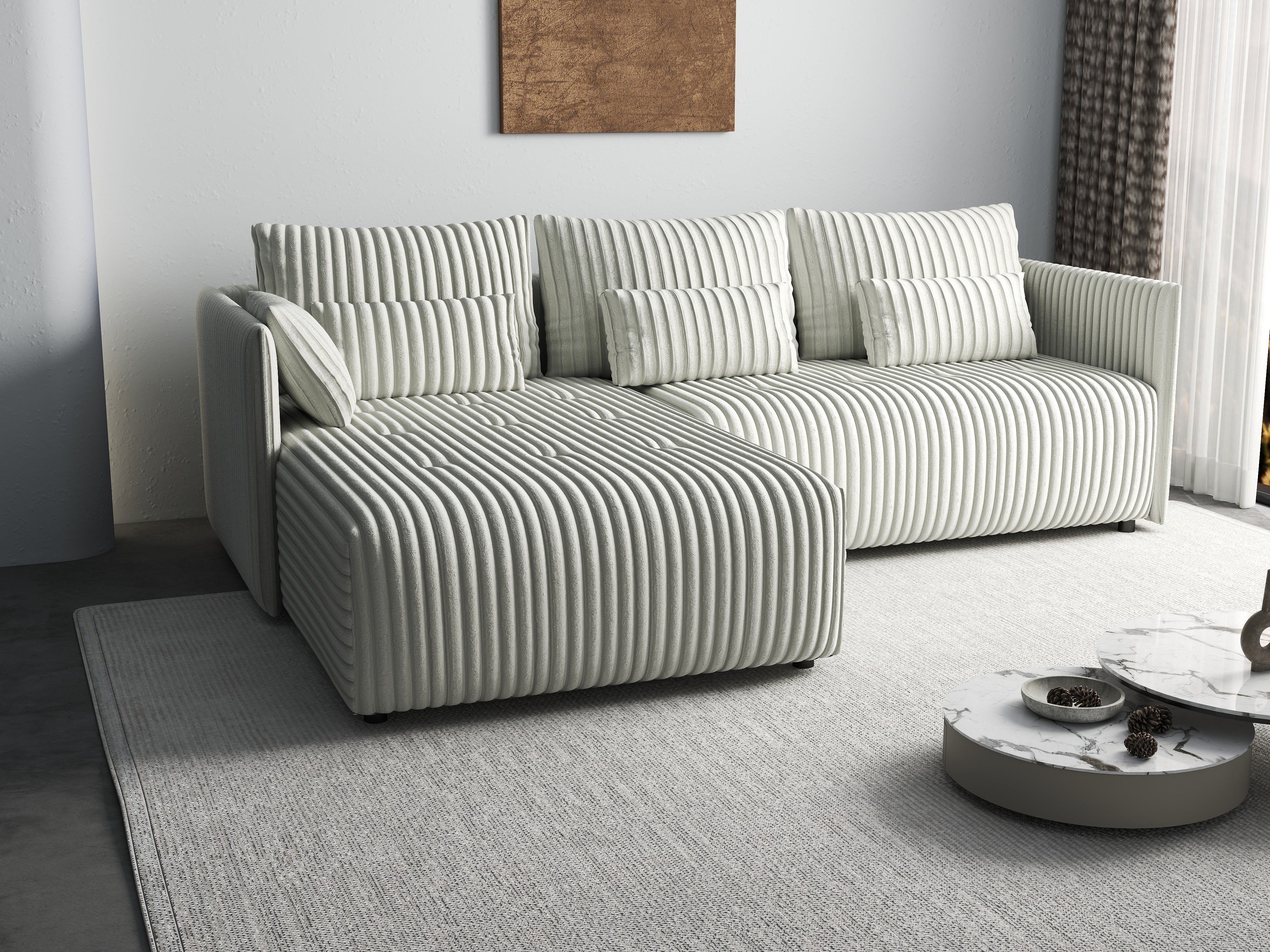 Colțar extensibil dumonde cu ladă de depozitare si sezut confortabil din spuma HR, Malta Ambience White 235x185 cm Fabrica