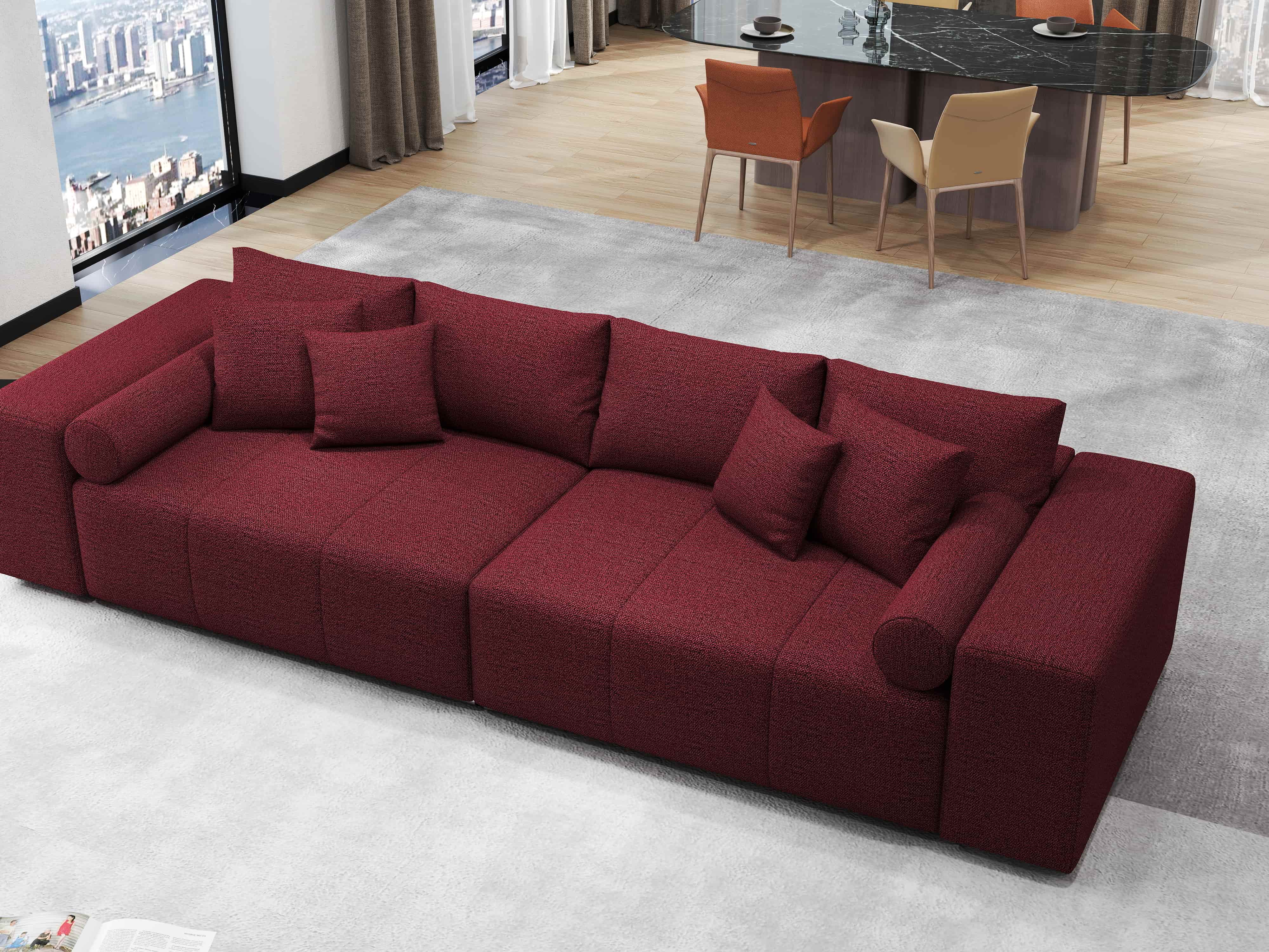 Canapea extensibilă dumonde cu ladă de depozitare si sezut confortabil din spuma HR, Marbela Enjoy Rosu XXL 295x100 cm fabrica