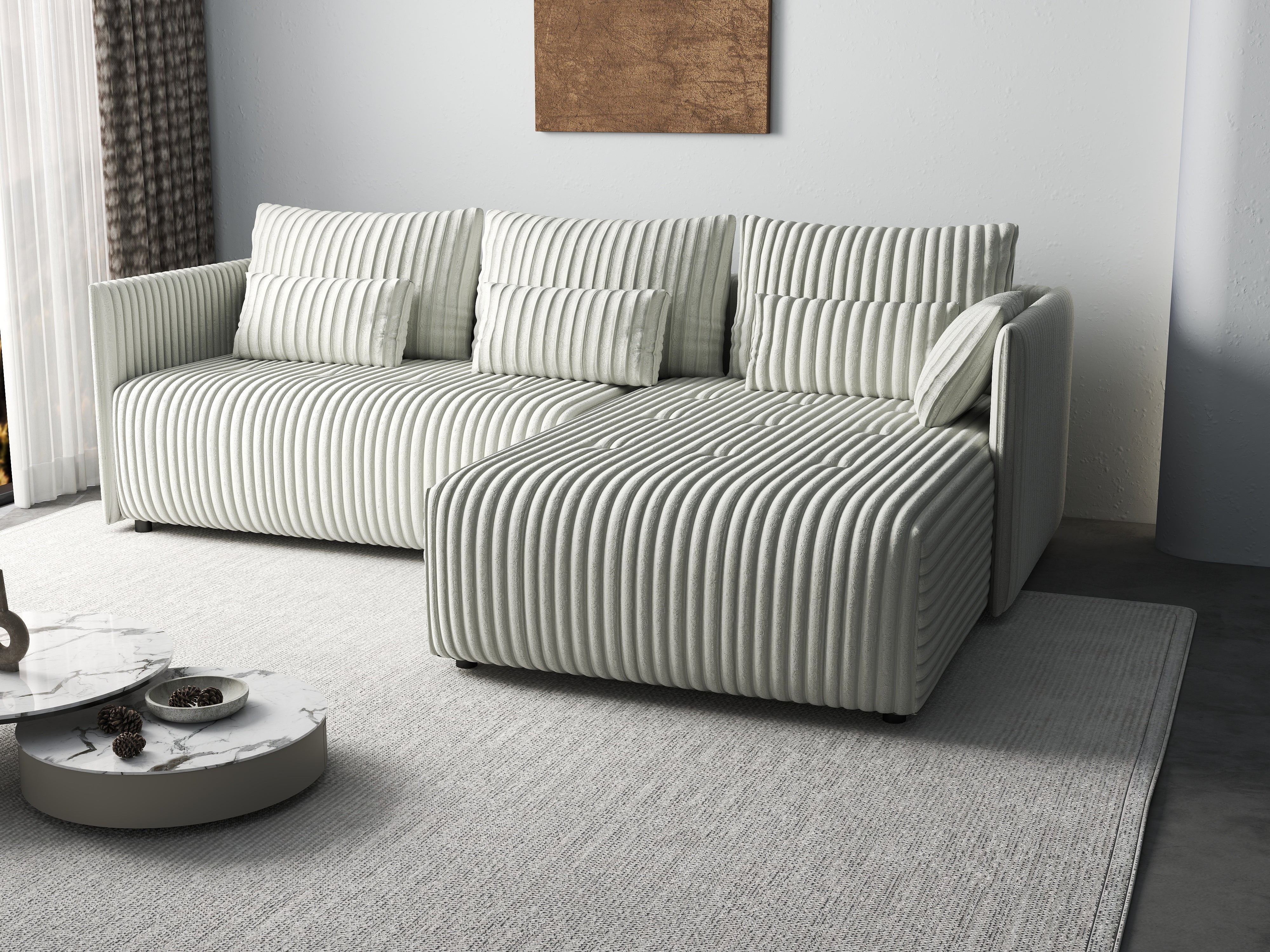 Colțar extensibil dumonde cu ladă de depozitare si sezut confortabil din spuma HR, Malta Ambience White II 235x185 cm Fabrica