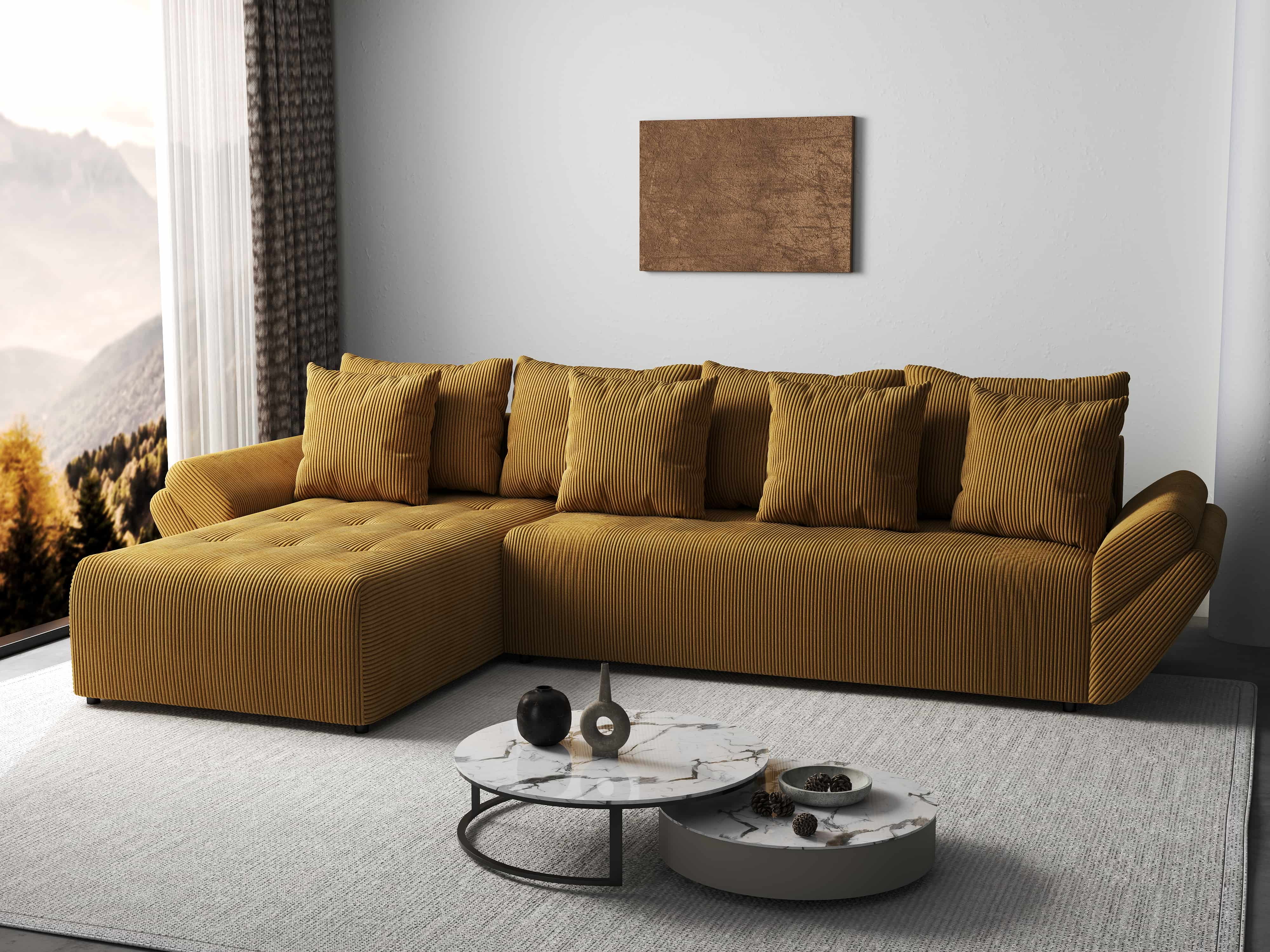 Colțar extensibil dumonde cu ladă de depozitare si sezut confortabil din spuma HR, Berlin XL Zoom Mustar 350x185 cm Fabrica