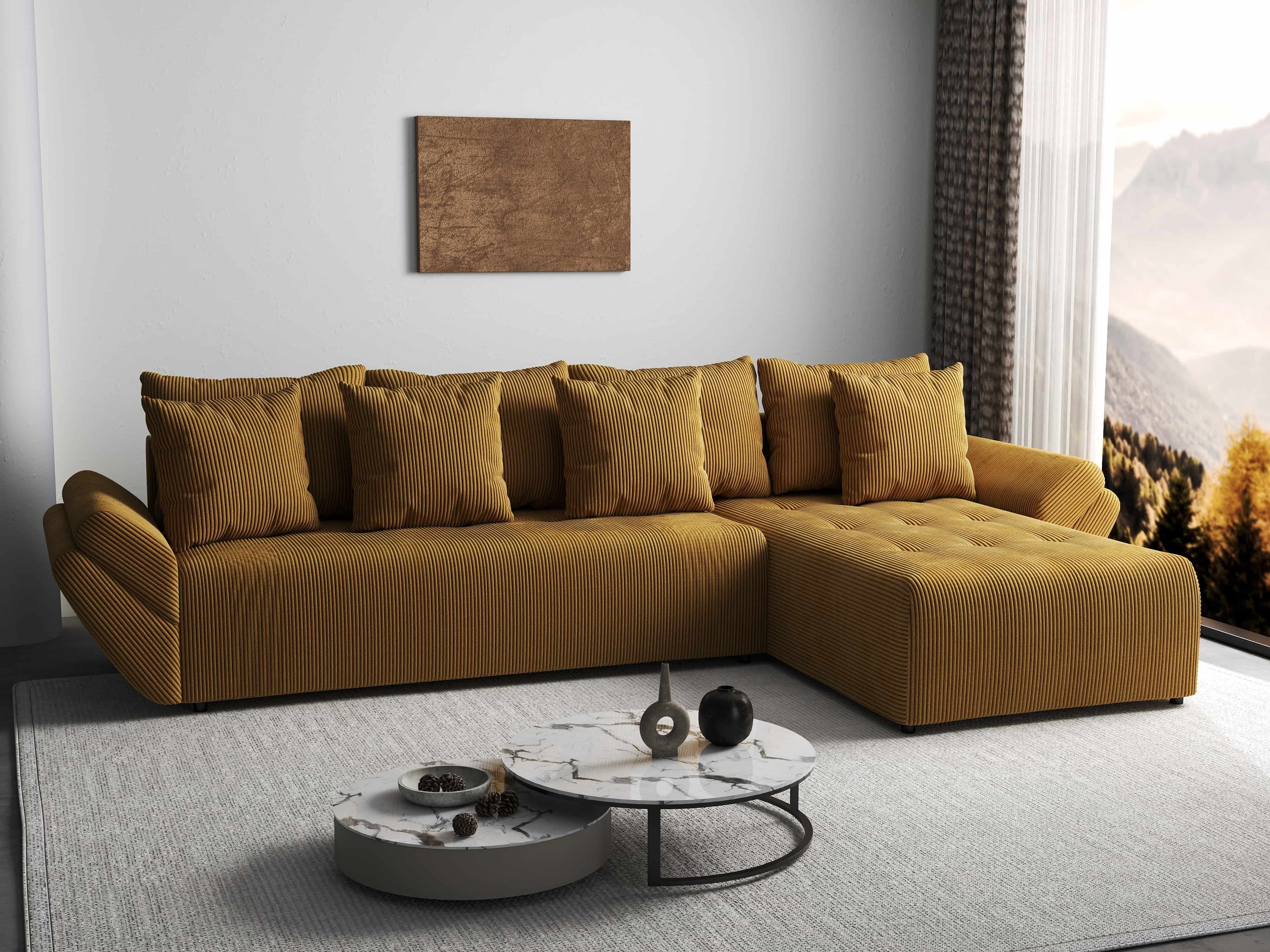 Colțar extensibil dumonde cu ladă de depozitare si sezut confortabil din spuma HR, Berlin XL Zoom Mustar 350x185 cm II Fabrica