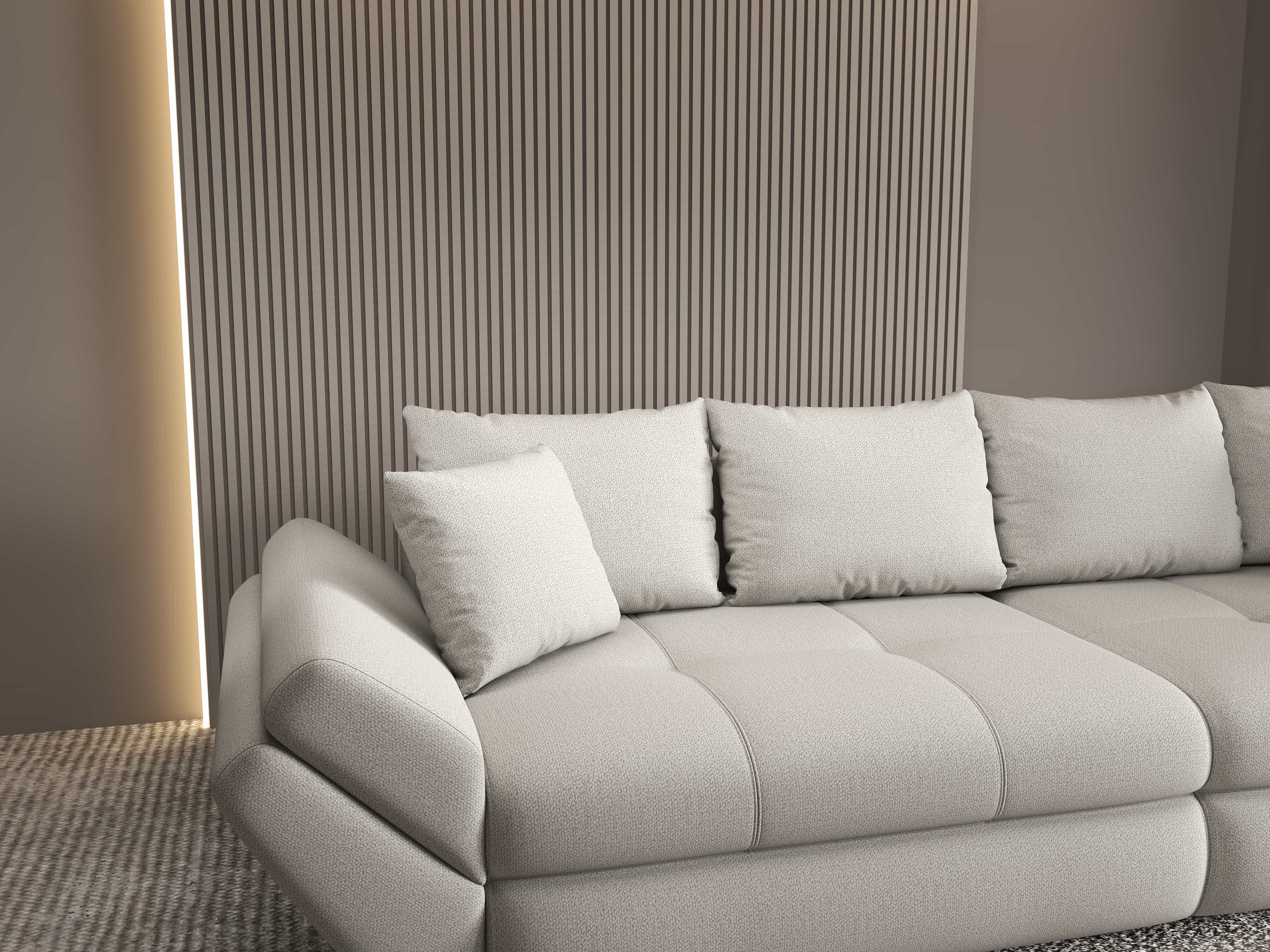 Canapea extensibilă dumonde cu ladă de depozitare si sezut confortabil din spuma HR, Loana Enjoy Bej 300x100 cm Fabrica