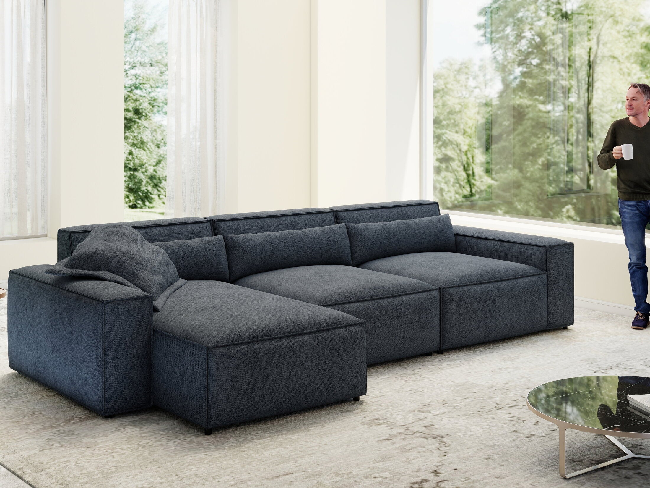 Colțar dumonde cu sezut confortabil din spuma HR, Marvelo XL Enjoy Antracit 366x175 cm