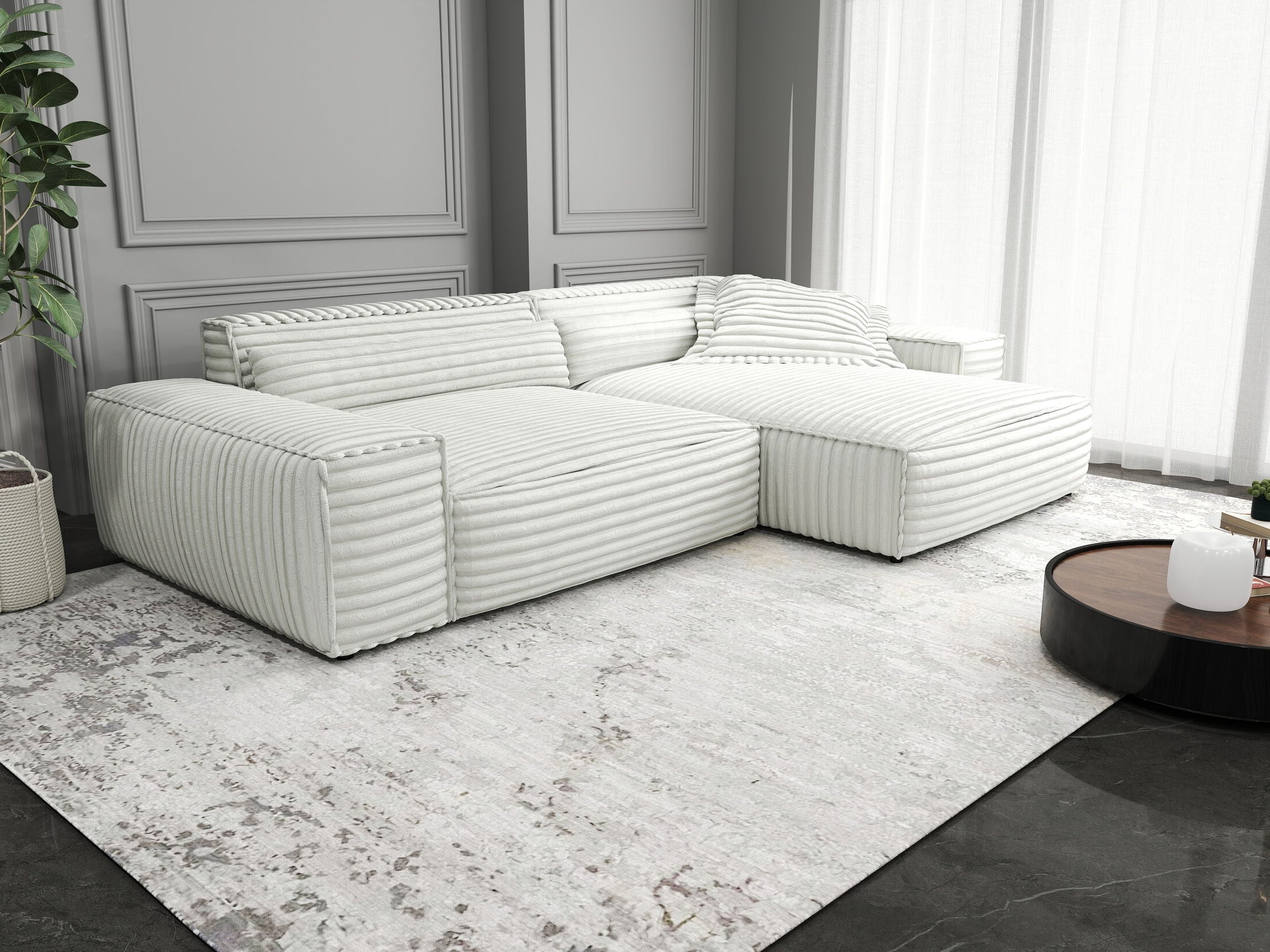 Colțar dumonde cu șezut confortabil din spumă HR, Marvelo Ambience Alb 264x175 cm II