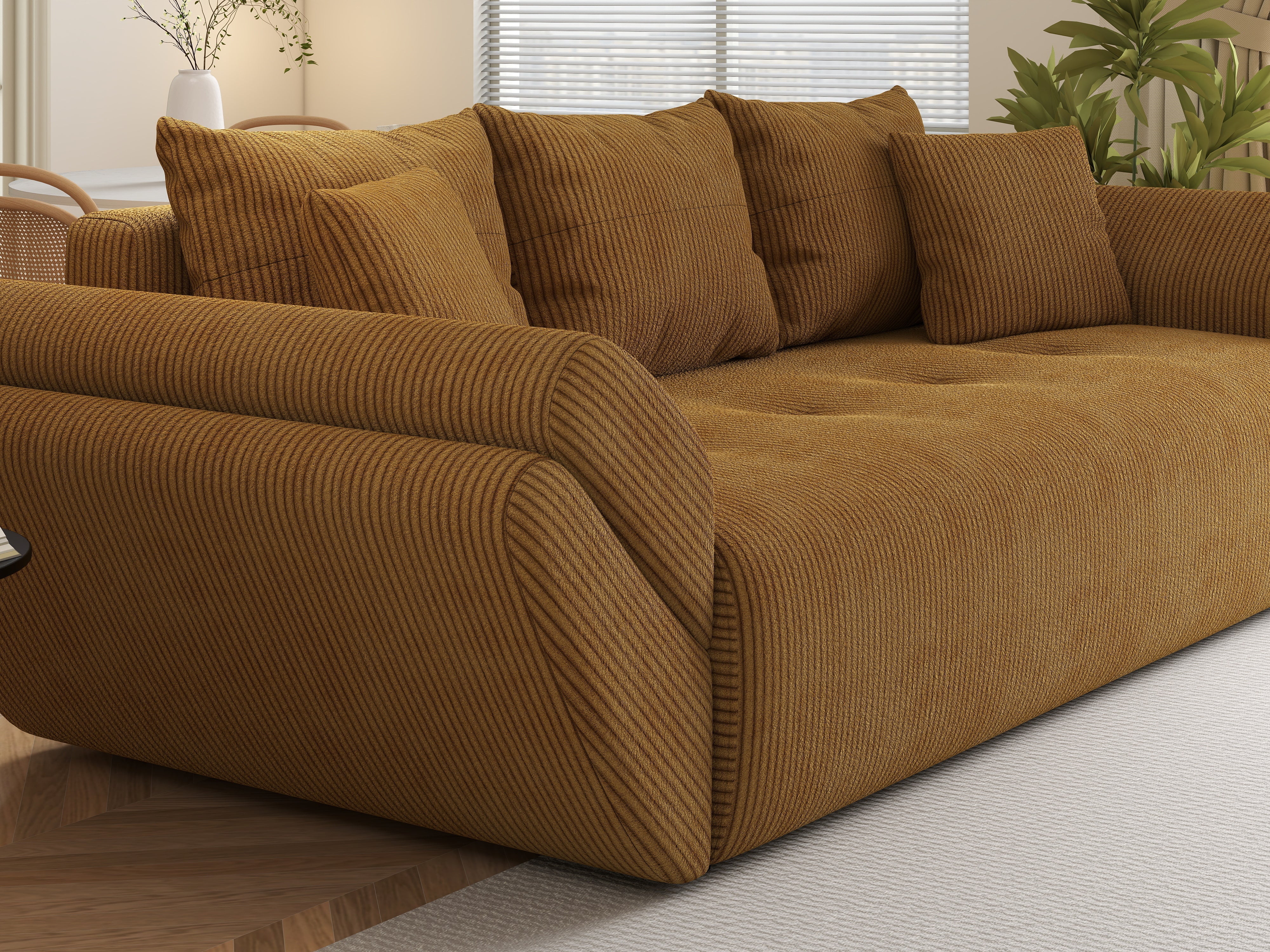 Canapea extensibilă dumonde cu ladă de depozitare si sezut confortabil din spuma HR, Berlin Zoom Mustar 250x100 cm Fabrica