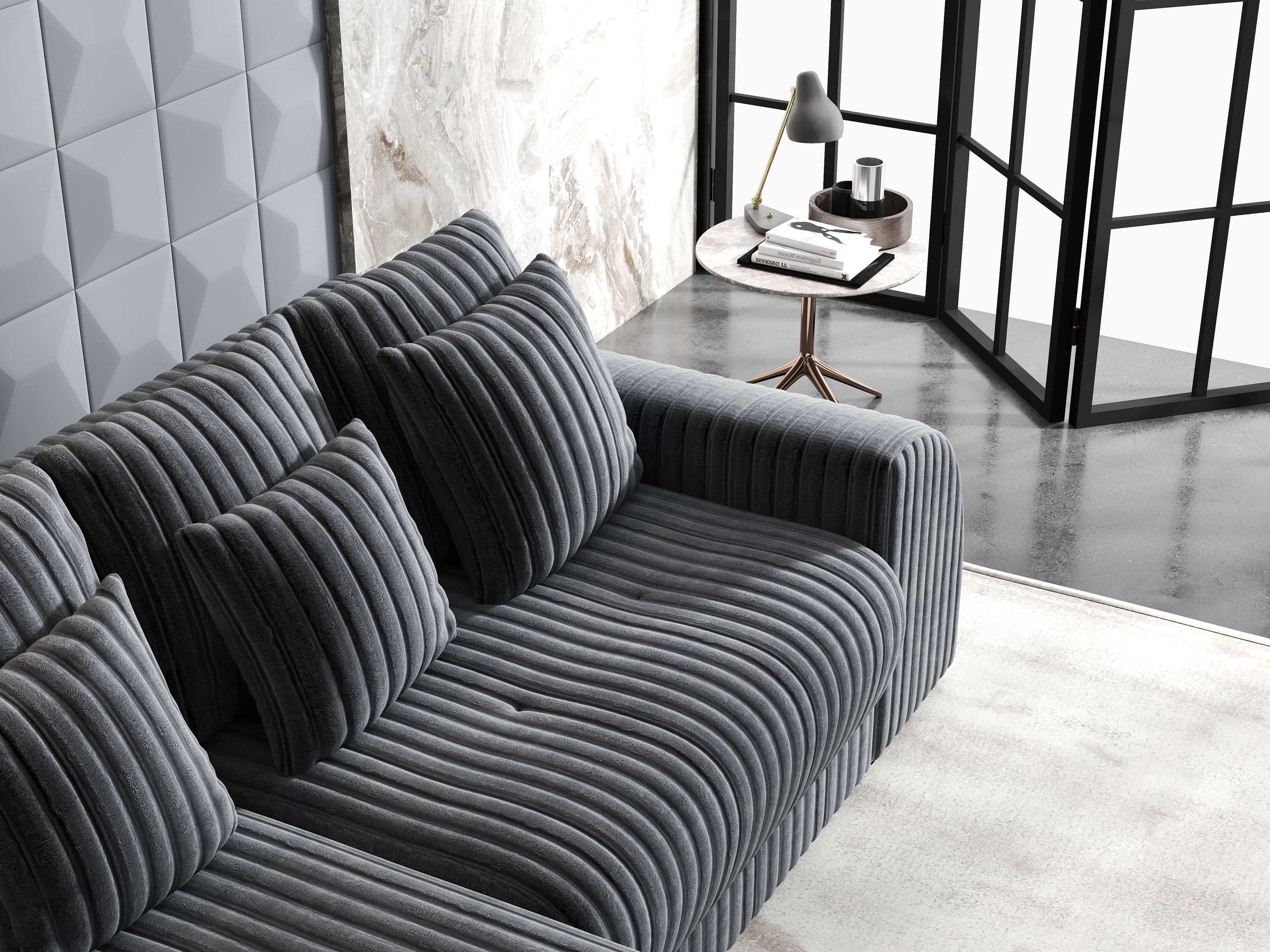 Colțar extensibil dumonde cu ladă de depozitare si sezut confortabil din spuma HR, Verona Ambience Gri 290x185 cm Fabrica