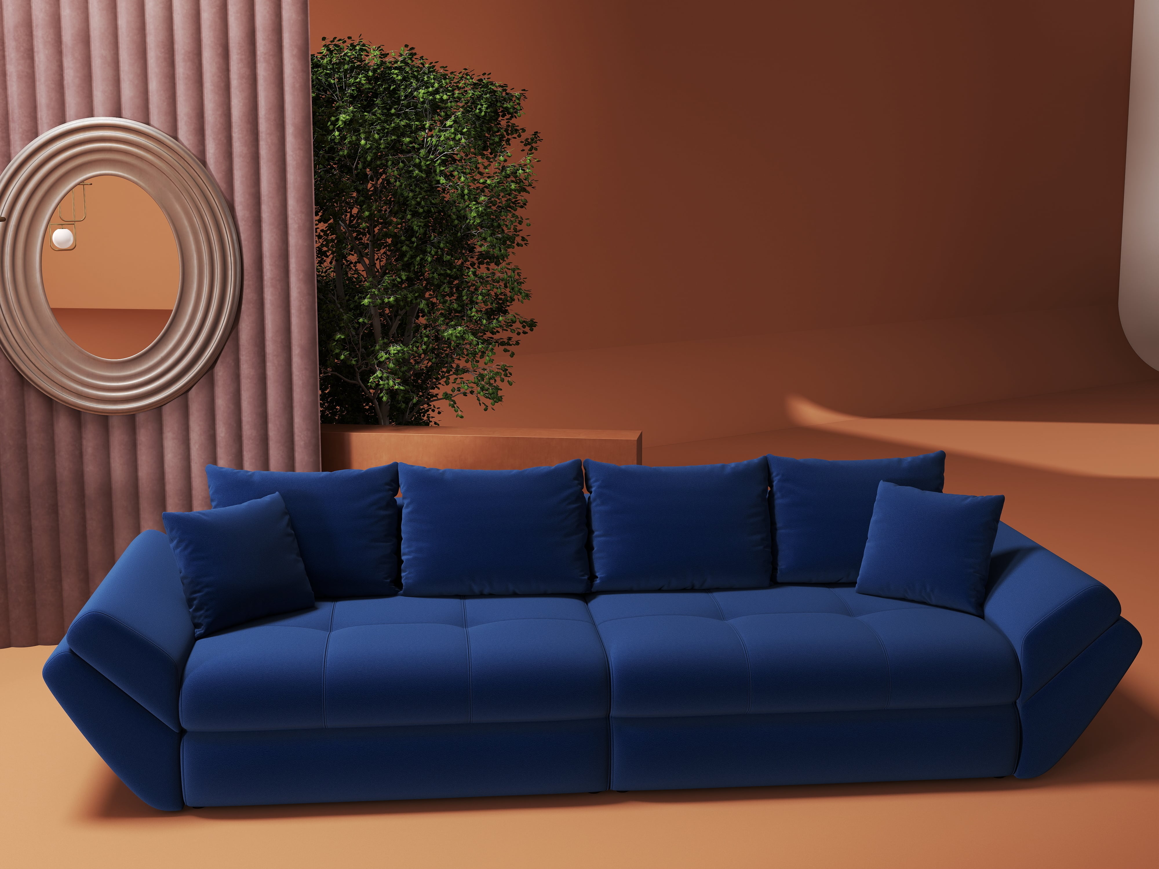 Canapea extensibilă dumonde cu ladă de depozitare si sezut confortabil din spuma HR, Loana Royal Albastru 300x100 cm Fabrica