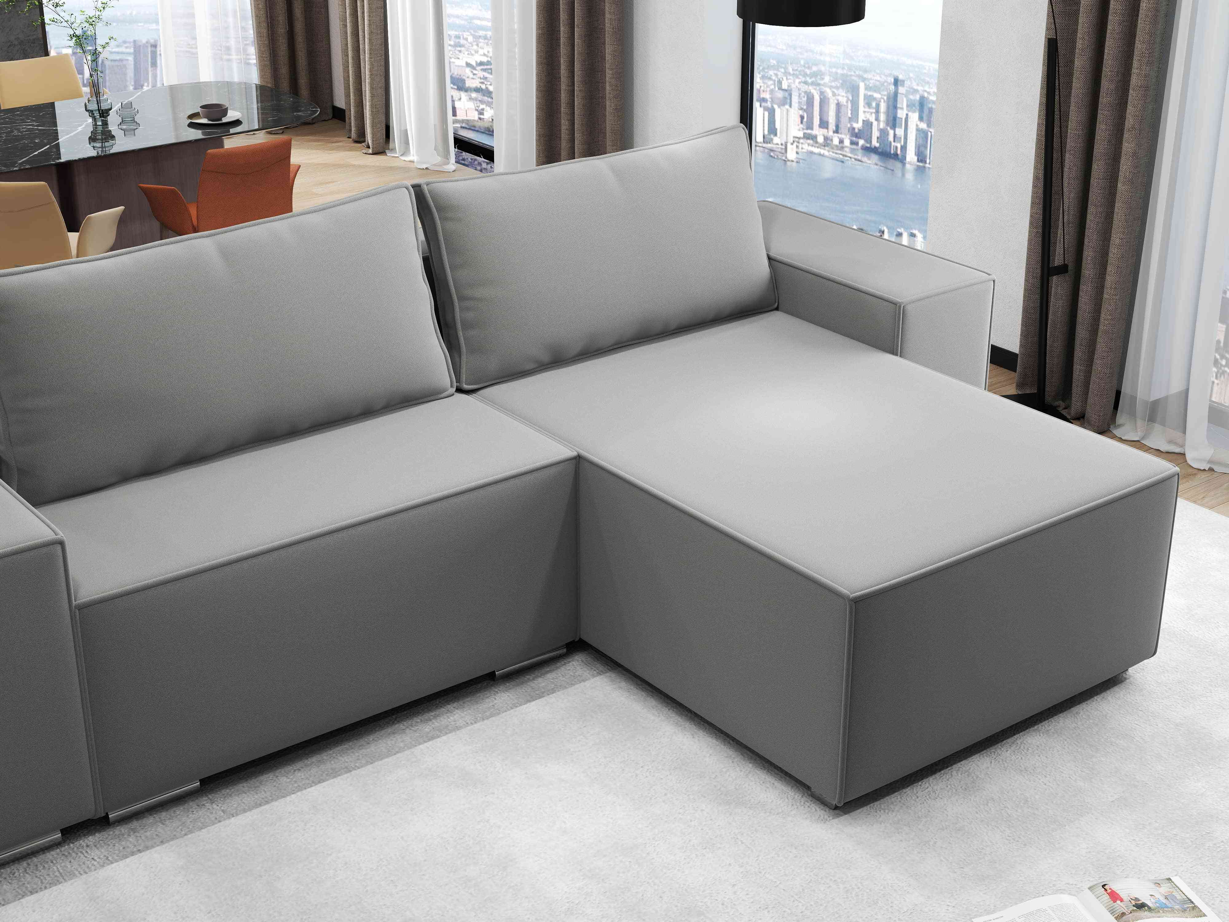 Colțar extensibil dumonde cu ladă de depozitare si sezut confortabil din spuma HR, Dream Royal Gri 290x185 cm II Fabrica