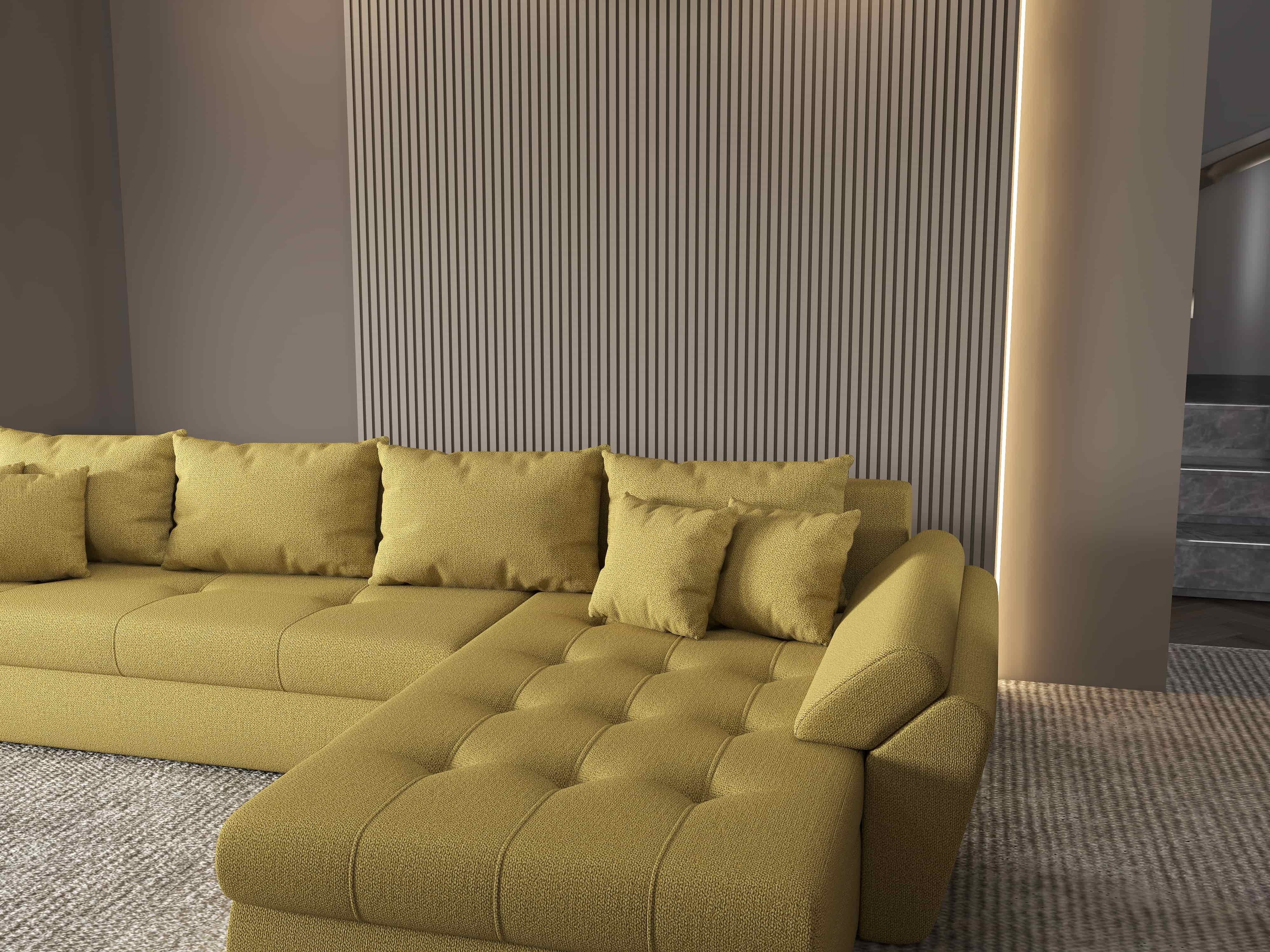 Colțar extensibil dumonde cu ladă de depozitare si sezut confortabil din spuma HR, Loana XL Enjoy Melon II 335x185 cm Fabrica