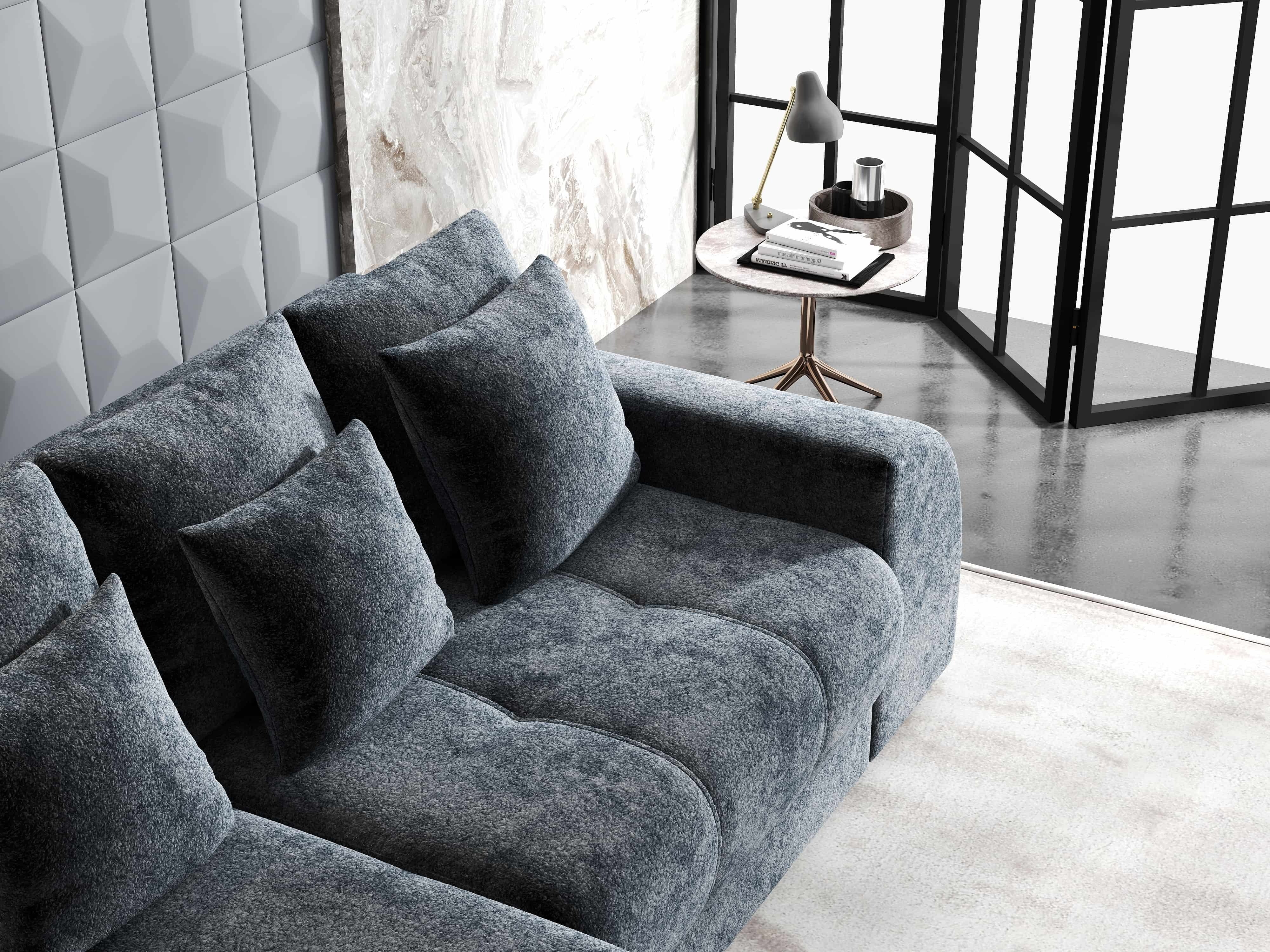 Colțar extensibil dumonde cu ladă de depozitare si sezut confortabil din spuma HR, Verona Euphoria Grafit 290x185 cm Fabrica