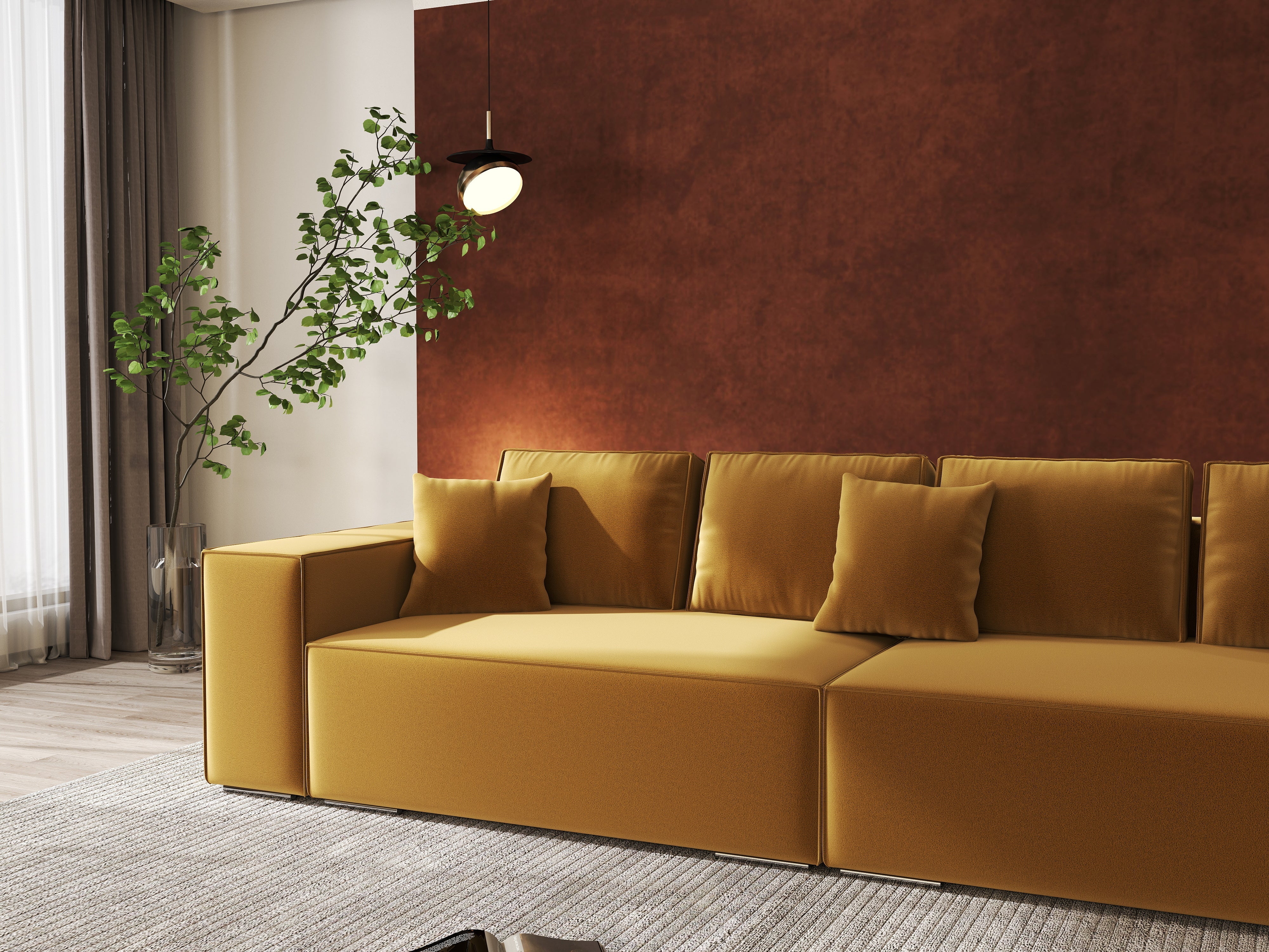 Canapea extensibilă dumonde cu ladă de depozitare si sezut confortabil din spuma HR, Dream Royal Mustar 310x100 cm Fabrica