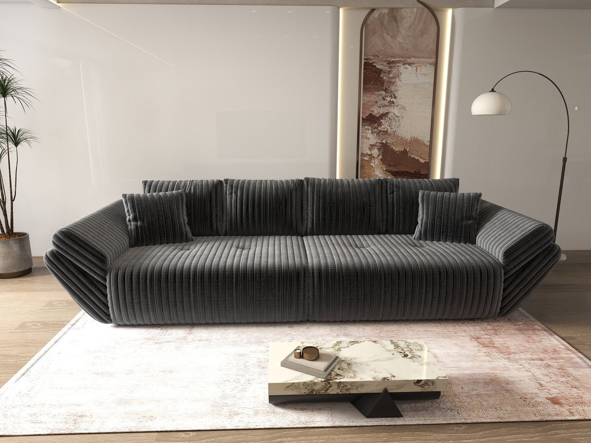 Canapea extensibilă dumonde cu ladă de depozitare si sezut confortabil din spuma HR, Berlin Ambience Grey 300x100 cm Fabrica