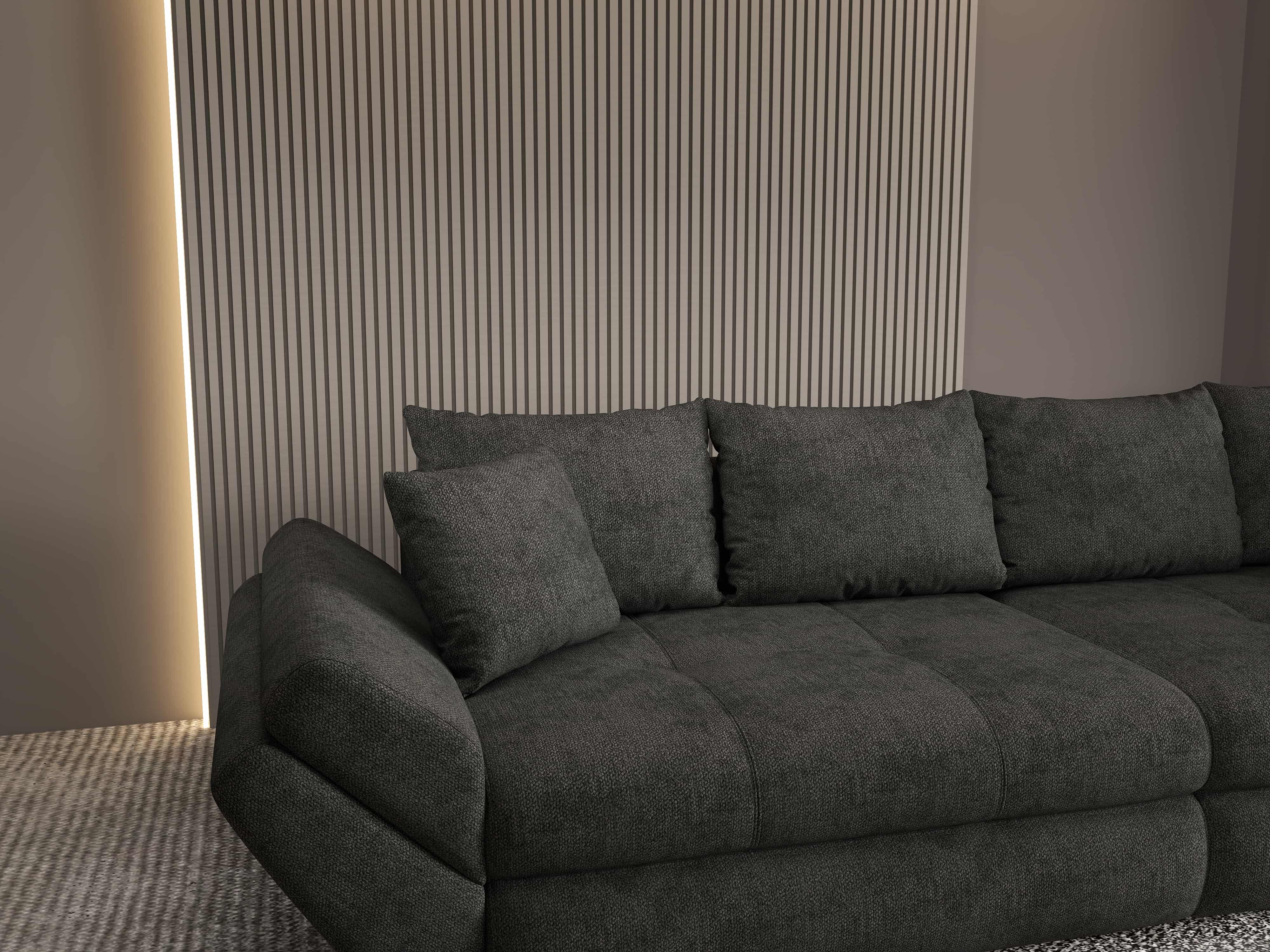 Canapea extensibilă dumonde cu ladă de depozitare si sezut confortabil din spuma HR, Loana Enjoy Negru 300x100 cm Fabrica