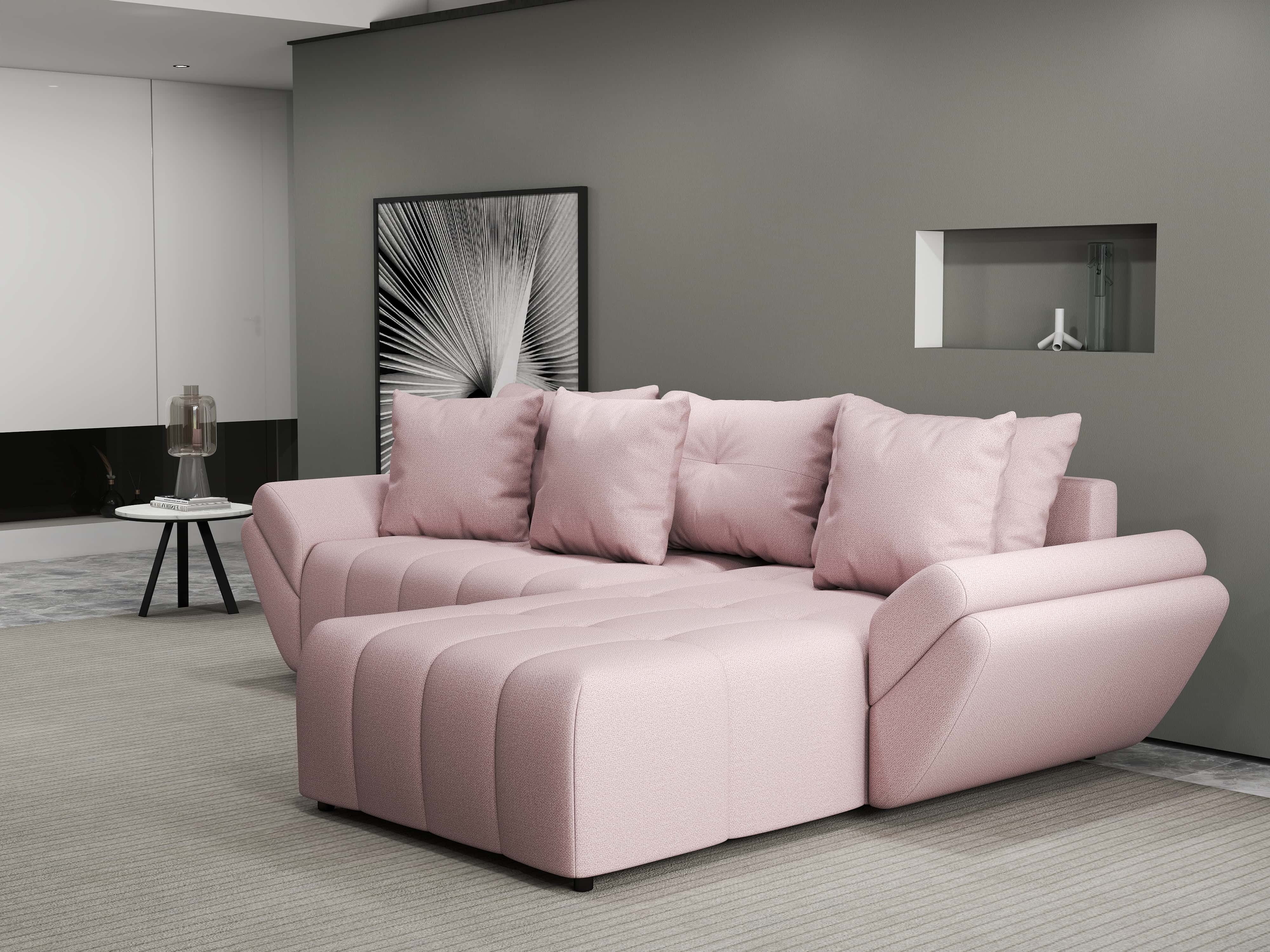 Colțar extensibil dumonde cu ladă de depozitare si sezut confortabil din spuma HR, Berlin Enjoy Roz 280x185 cm II Fabrica