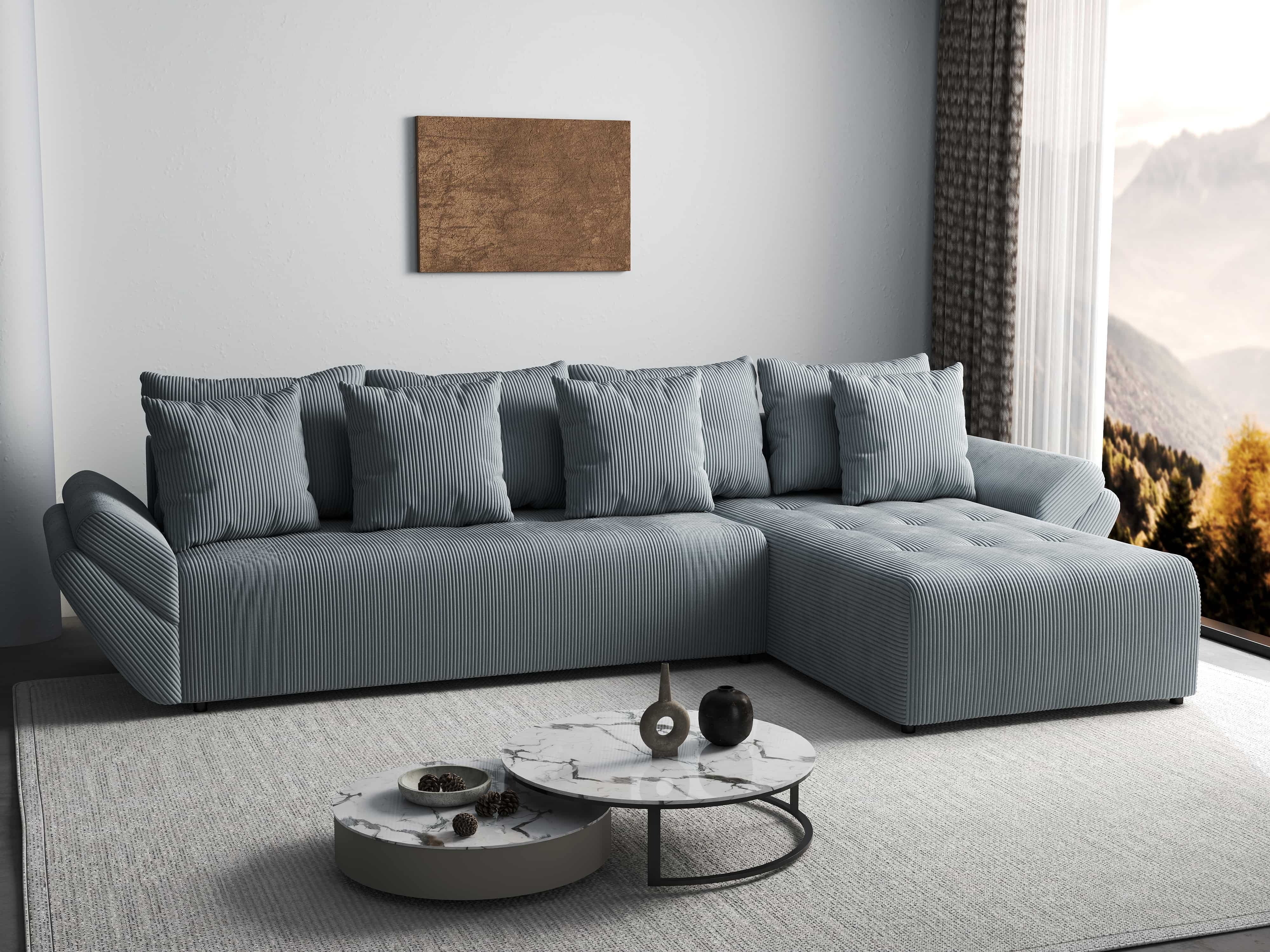 Colțar extensibil dumonde cu ladă de depozitare si sezut confortabil din spuma HR, Berlin XL Zoom Grey II 350x185 cm Fabrica