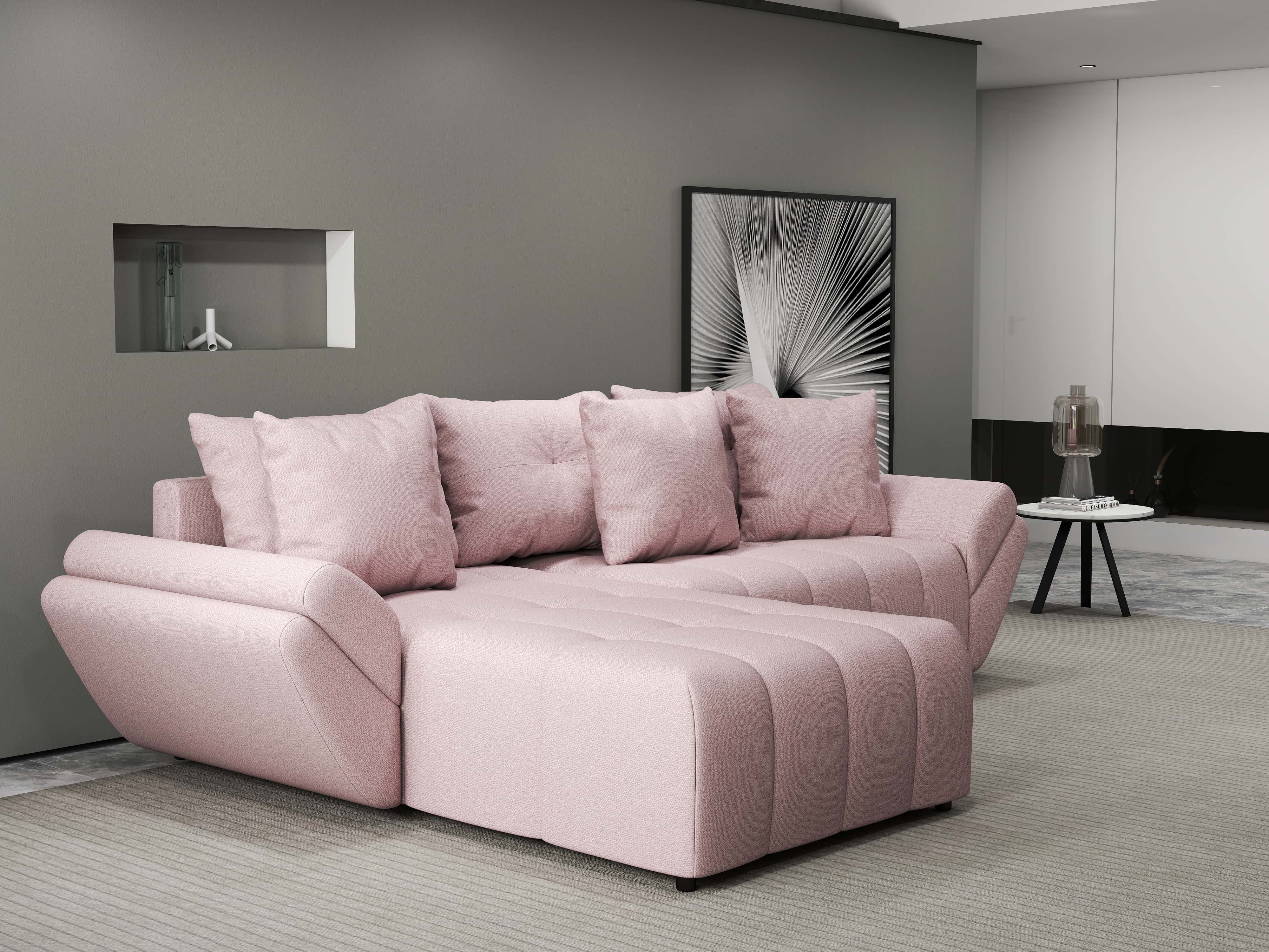 Colțar extensibil dumonde cu ladă de depozitare si sezut confortabil din spuma HR, Berlin Enjoy Roz 280x185 cm Fabrica