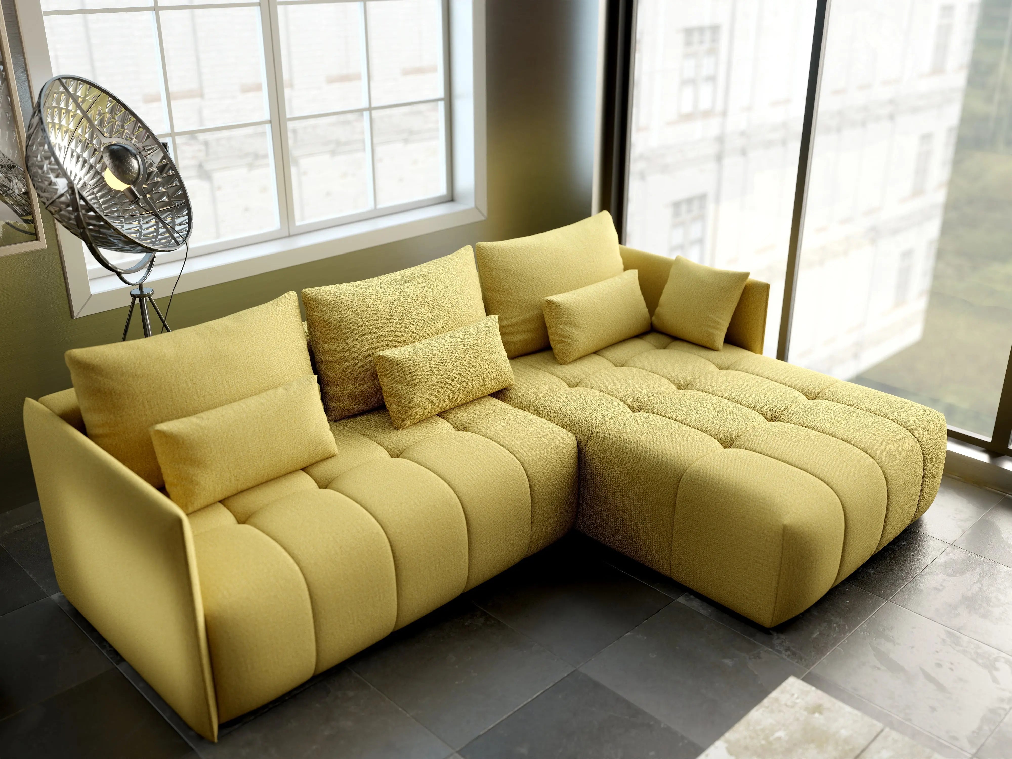 Colțar extensibil dumonde cu ladă de depozitare si sezut confortabil din spuma HR, Malta Galben II 235x185 cm Fabrica