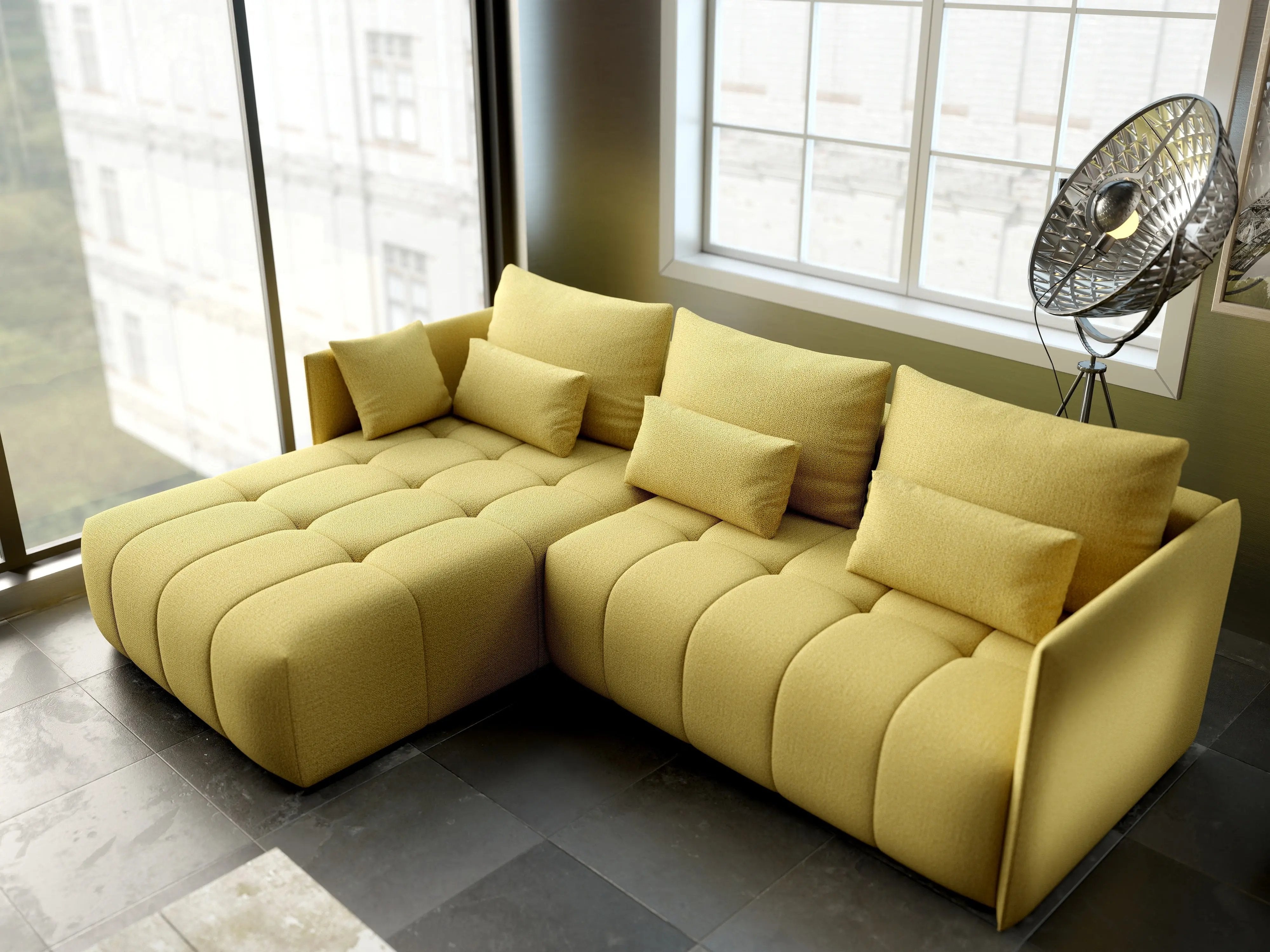 Colțar extensibil dumonde cu ladă de depozitare si sezut confortabil din spuma HR, Malta Enjoy Melon 235x185 cm Fabrica