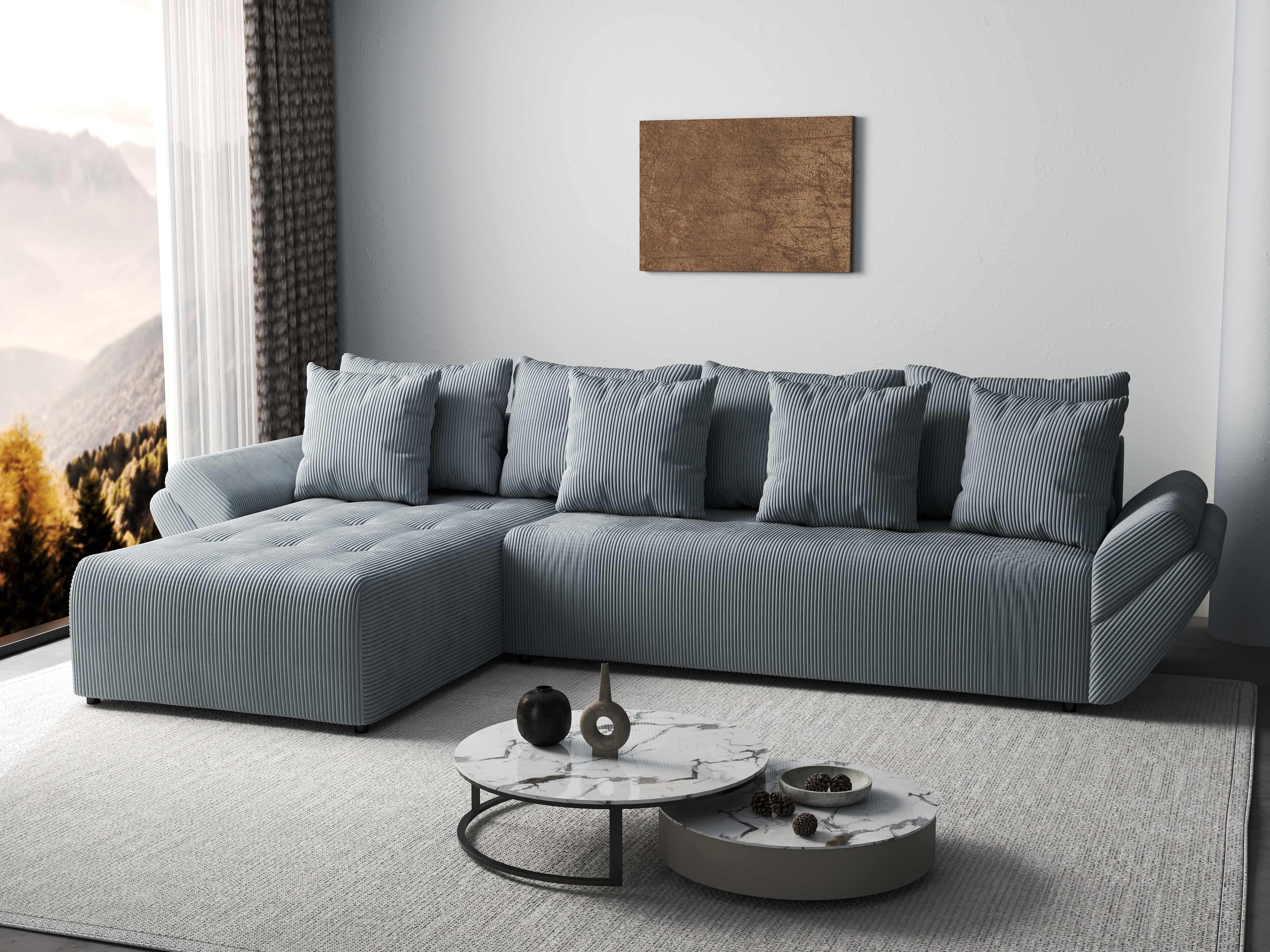 Colțar extensibil dumonde cu ladă de depozitare si sezut confortabil din spuma HR, Berlin XL Zoom Grey 350x185 cm Fabrica