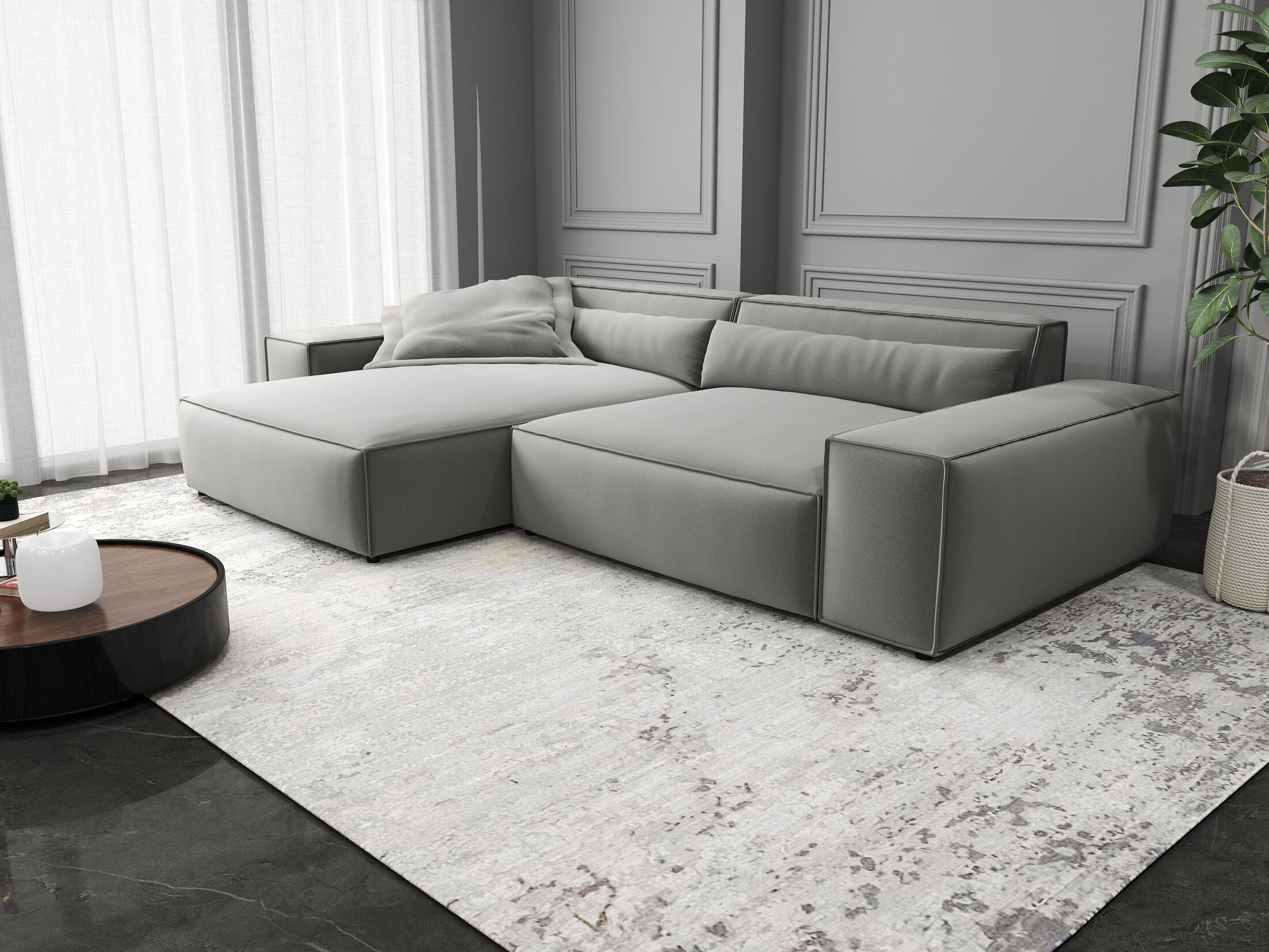 Colțar dumonde cu șezut confortabil din spumă HR, Marvelo Royal Gri 264x175 cm