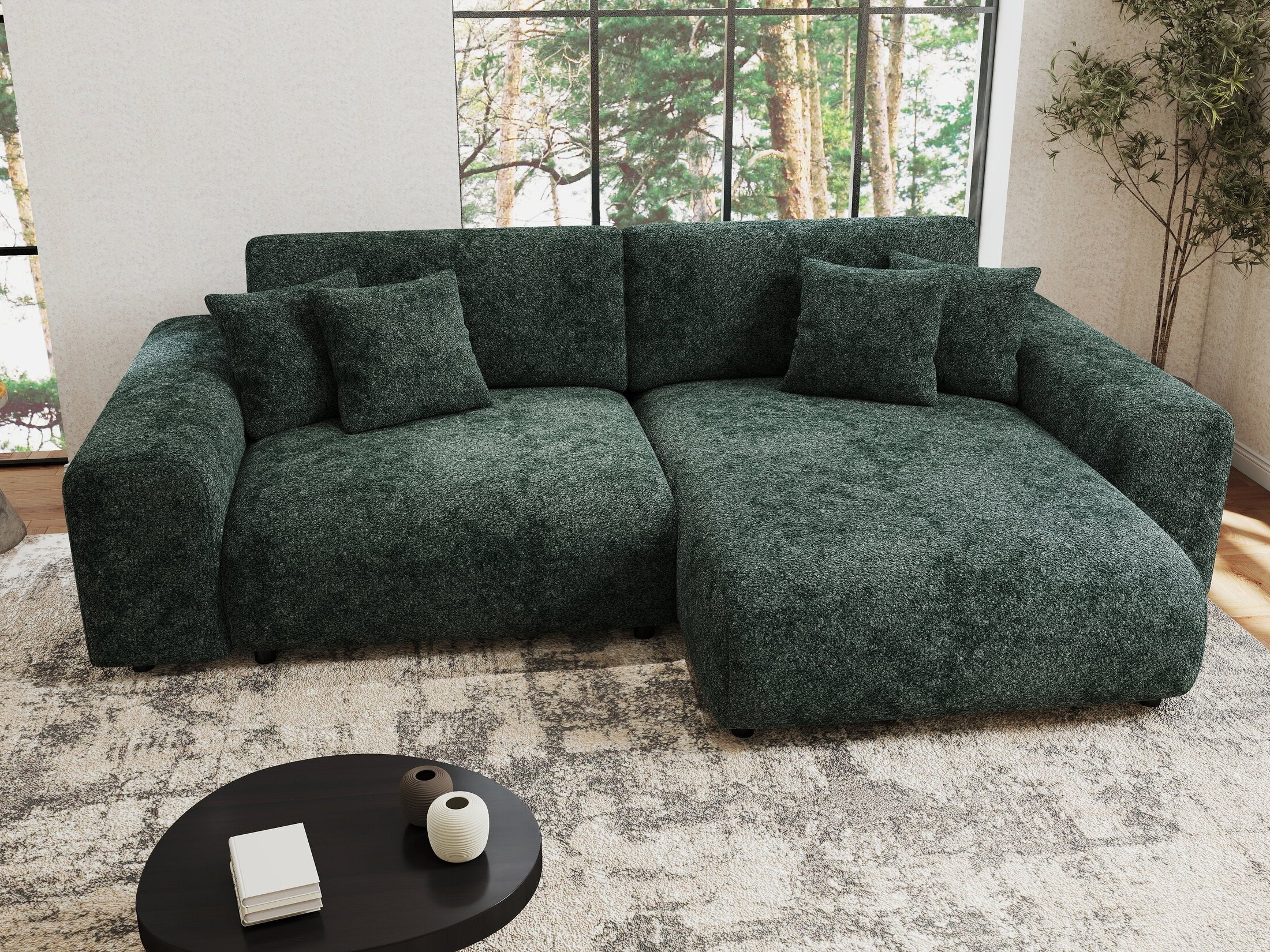 Colțar extensibil dumonde cu ladă de depozitare si sezut confortabil din spuma HR, Sarina Euphoria Verde 255x168 cm II