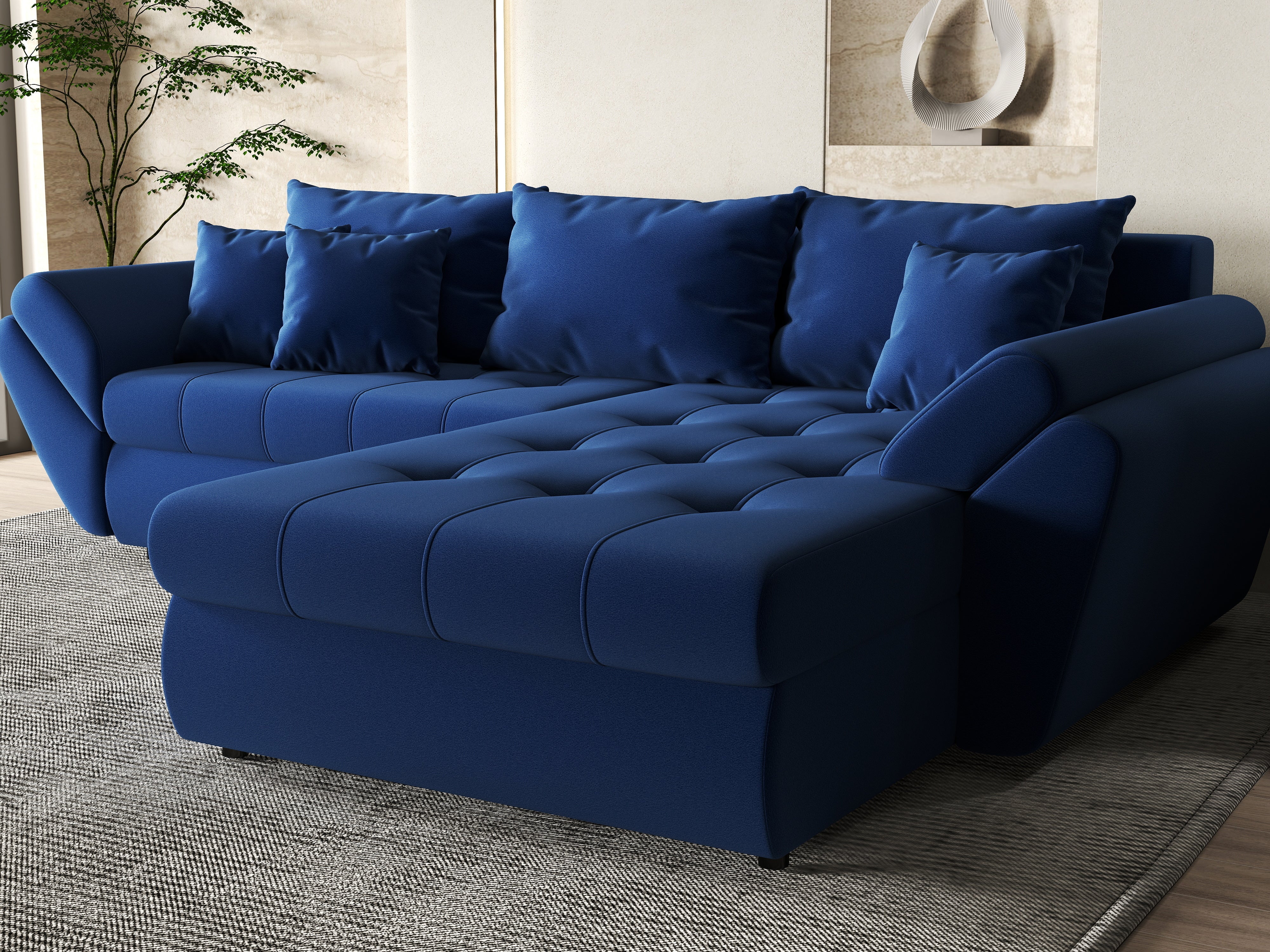 Colțar extensibil dumonde cu ladă de depozitare si sezut confortabil din spuma HR, Loana Royal Blue II 270x185 cm Fabrica