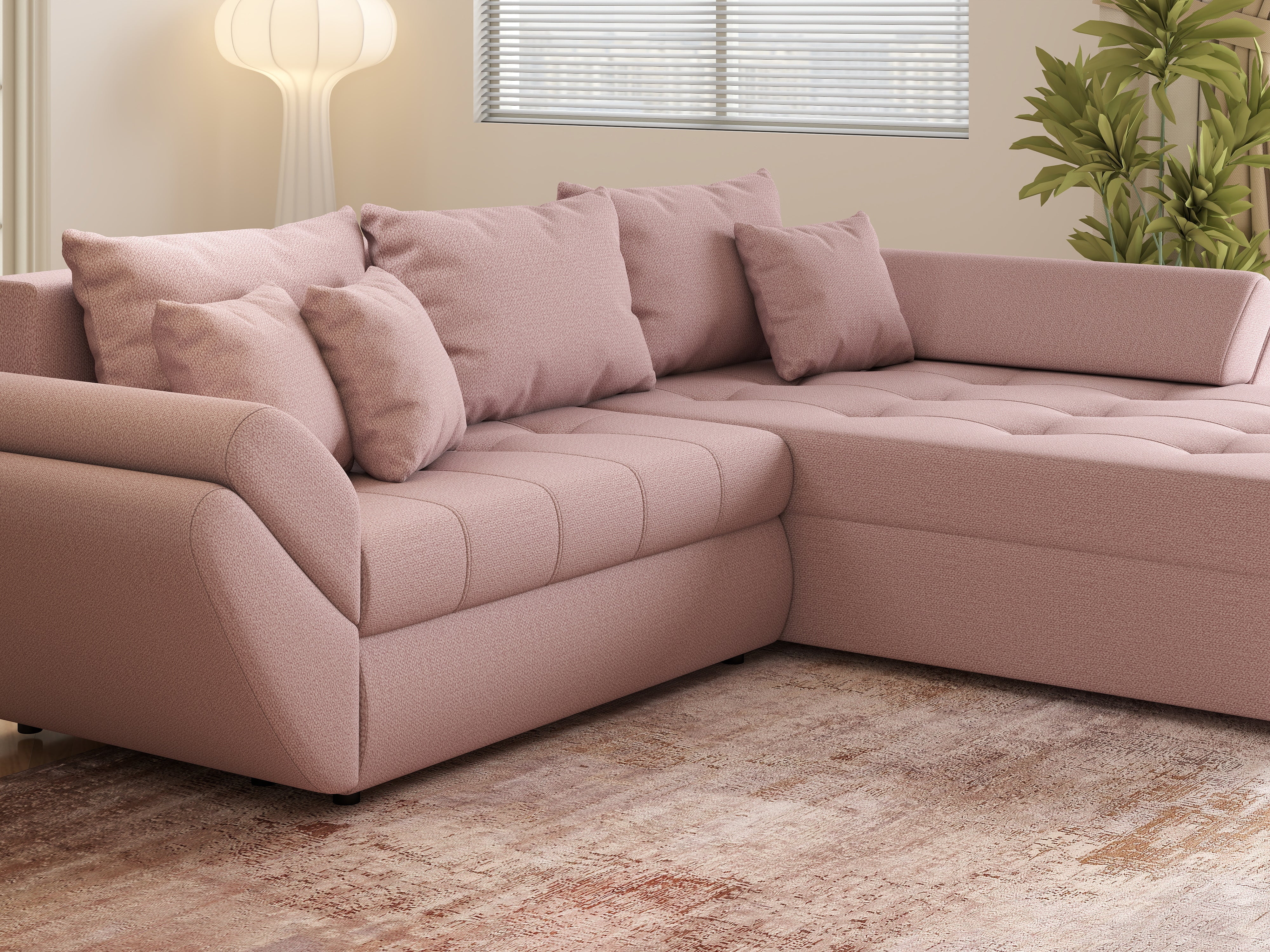 Colțar extensibil dumonde cu ladă de depozitare si sezut confortabil din spuma HR, Loana Enjoy Flamingo II 270x185 cm Fabrica