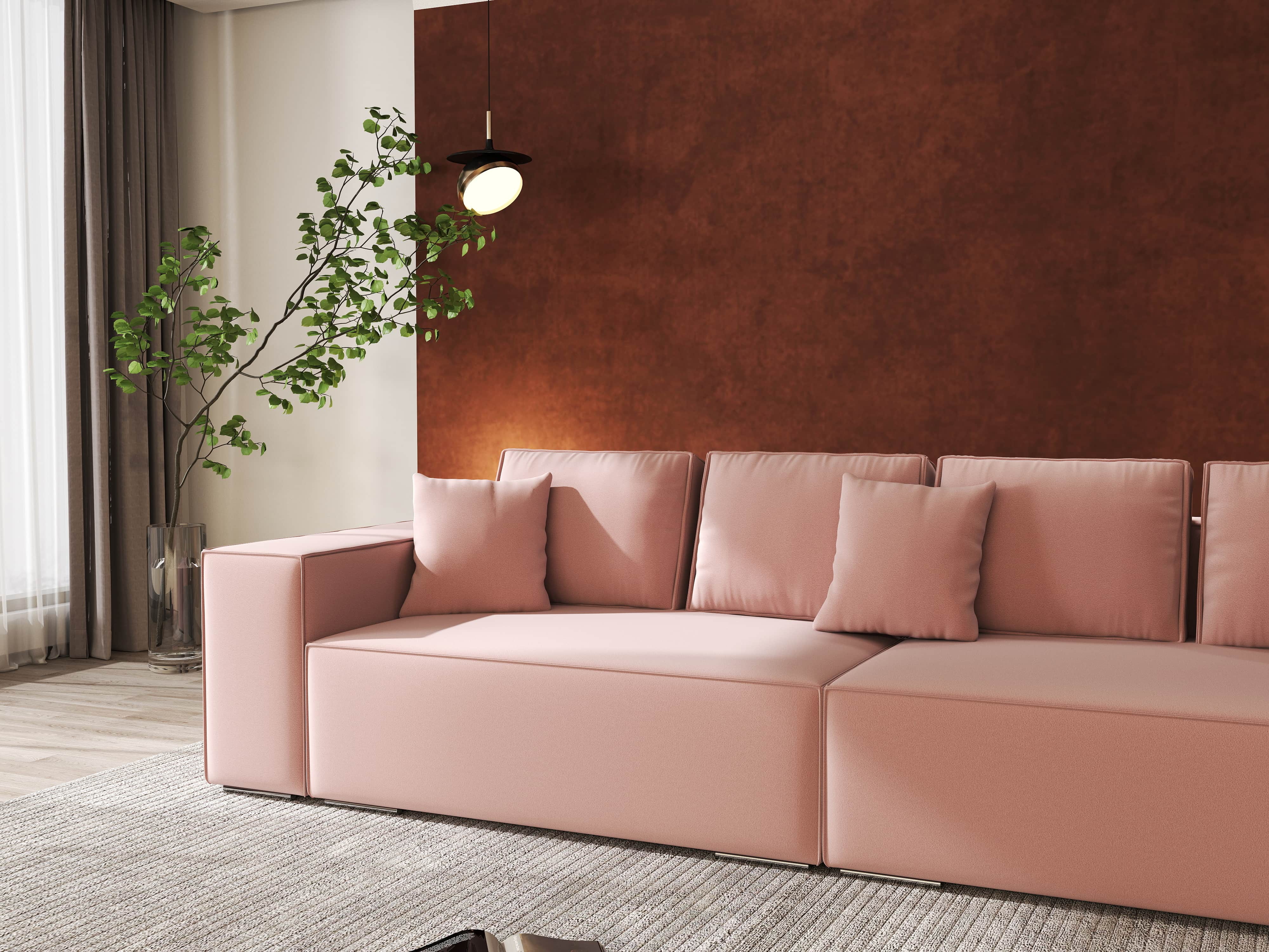 Canapea extensibilă dumonde cu ladă de depozitare si sezut confortabil din spuma HR, Dream Royal Roz 310x100 cm Fabrica