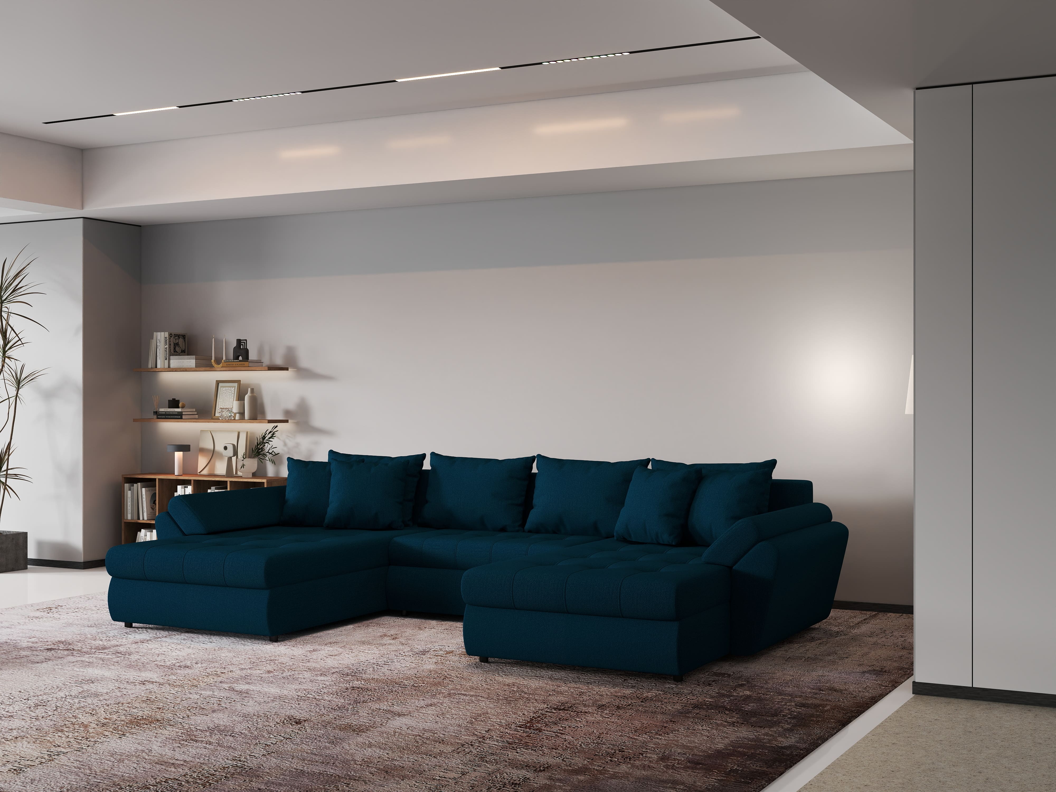 Colțar extensibil dumonde cu ladă de depozitare si sezut confortabil din spuma HR, Loana U Enjoy Petrol 355x185 cm Fabrica