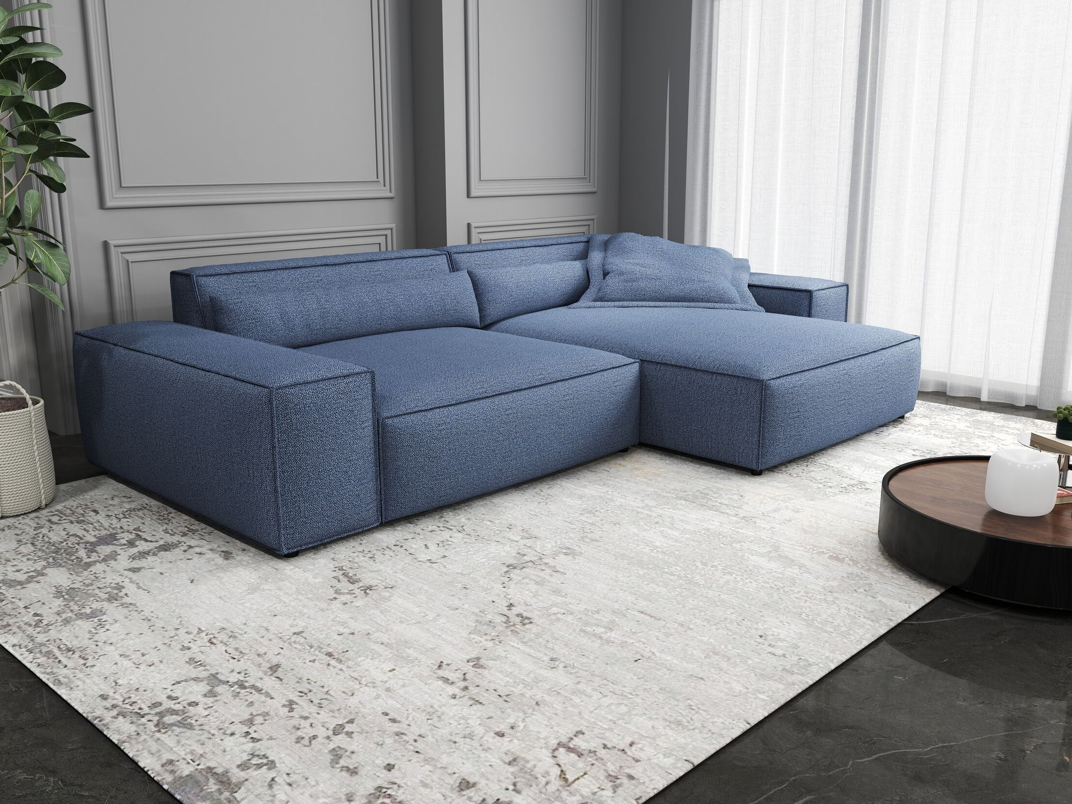 Colțar dumonde cu șezut confortabil din spumă HR, Marvelo Enjoy Albastru 264x175 cm II