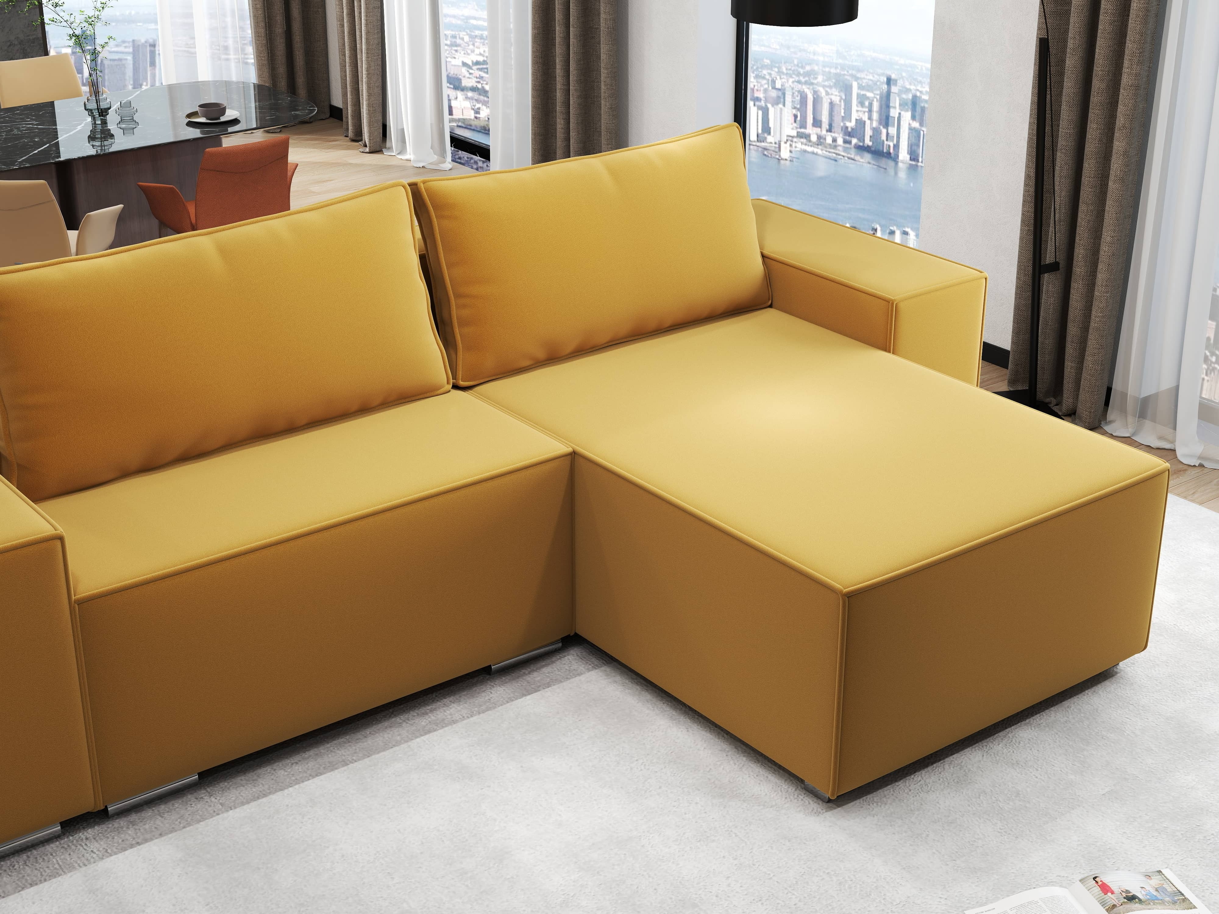 Colțar extensibil dumonde cu ladă de depozitare si sezut confortabil din spuma HR, Dream Royal Mustar 290x185 cm II Fabrica