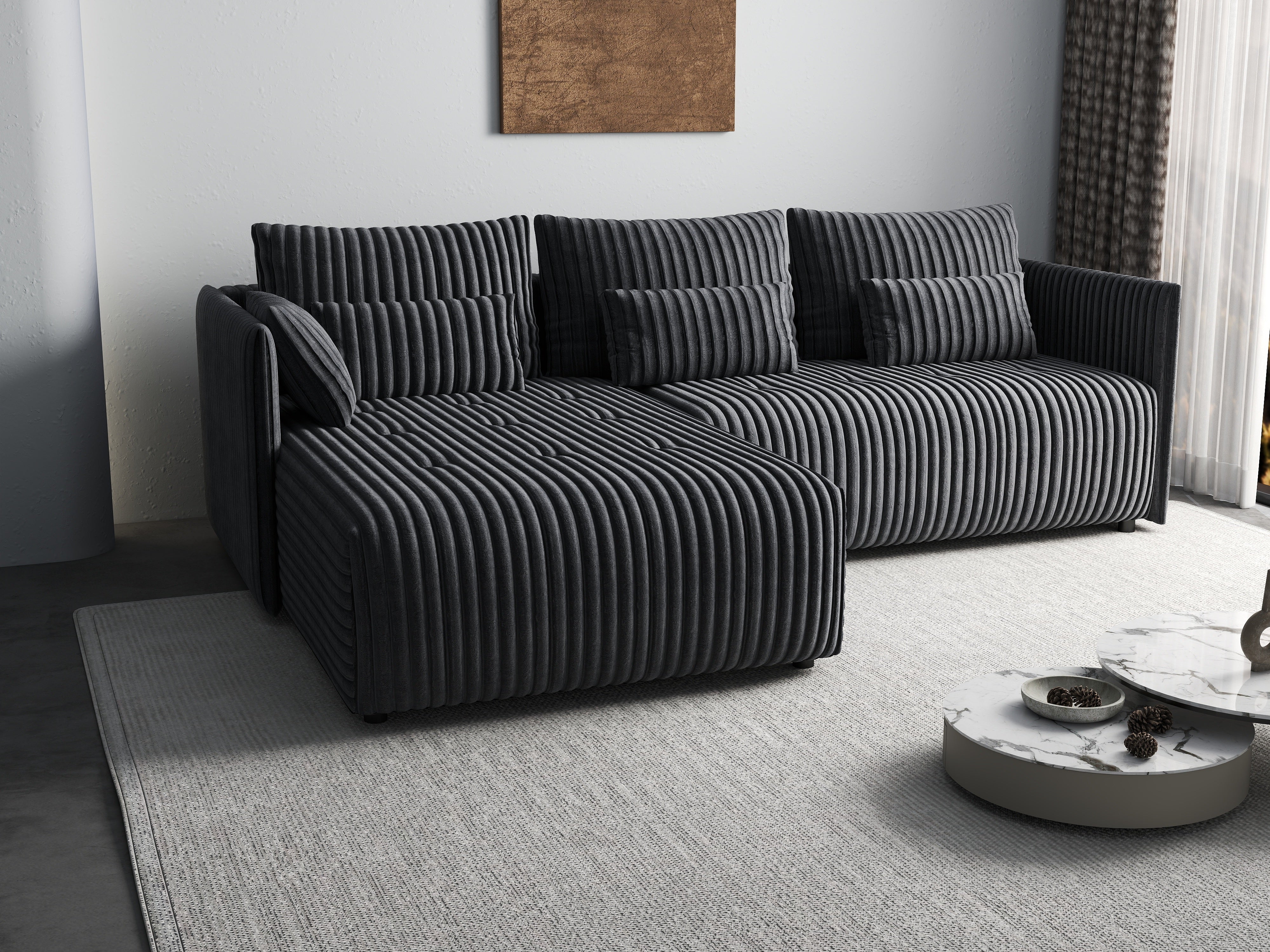 Colțar extensibil dumonde cu ladă de depozitare si sezut confortabil din spuma HR, Malta Ambience Grey 235x185 cm Fabrica