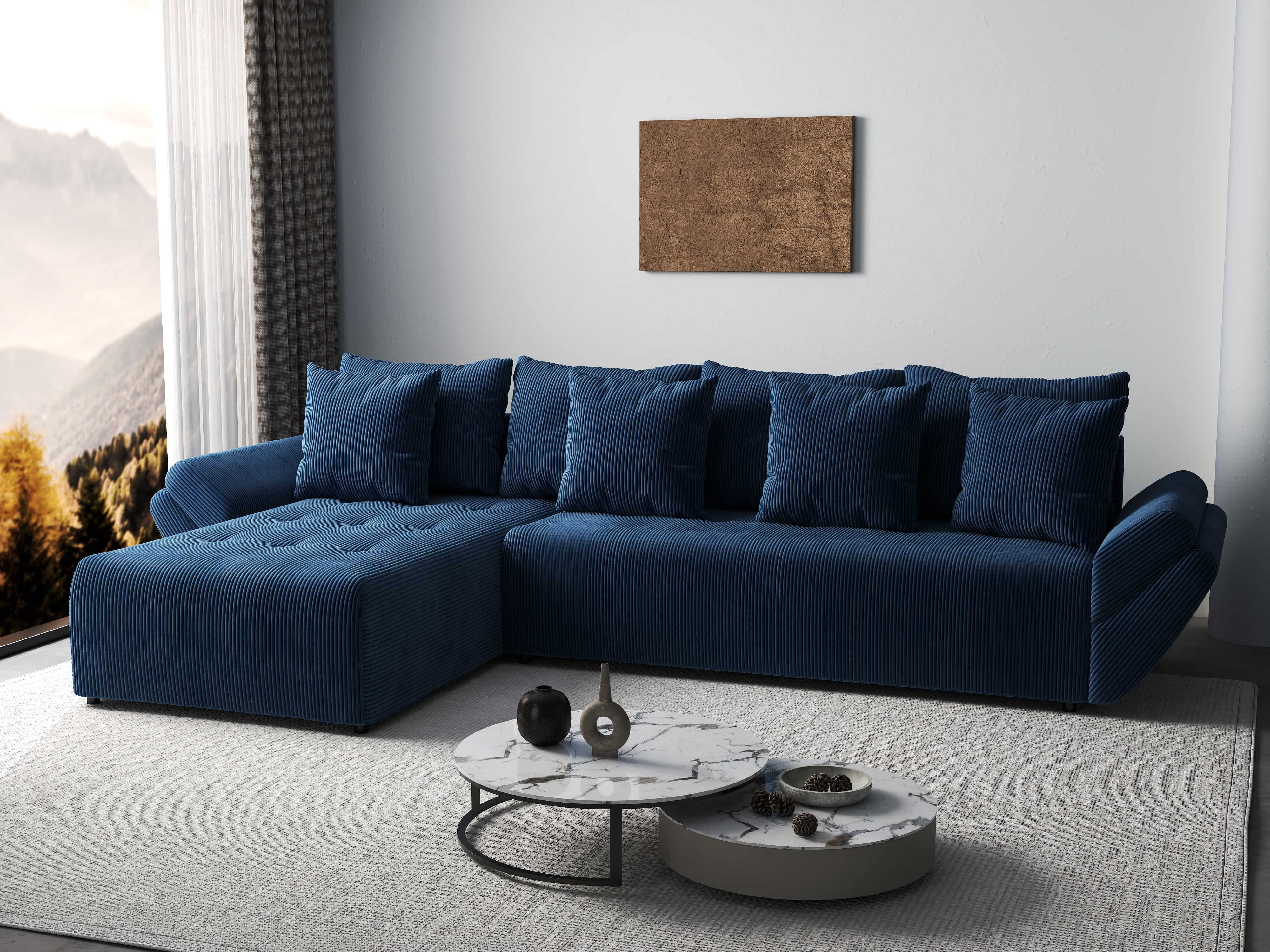 Colțar extensibil dumonde cu ladă de depozitare si sezut confortabil din spuma HR, Berlin XL Zoom Blue 350x185 cm Fabrica