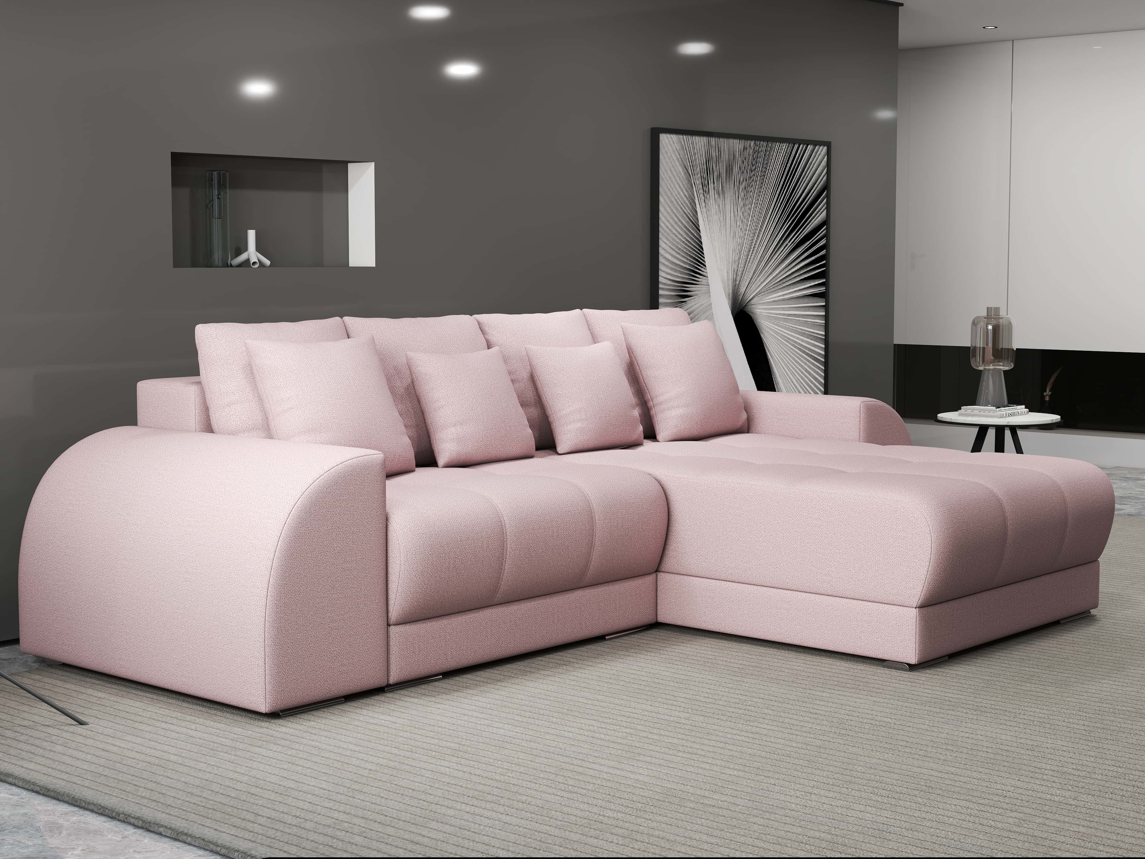 Colțar extensibil dumonde cu ladă de depozitare si sezut confortabil din spuma HR, Verona Enjoy Roz II 290x185 cm Fabrica