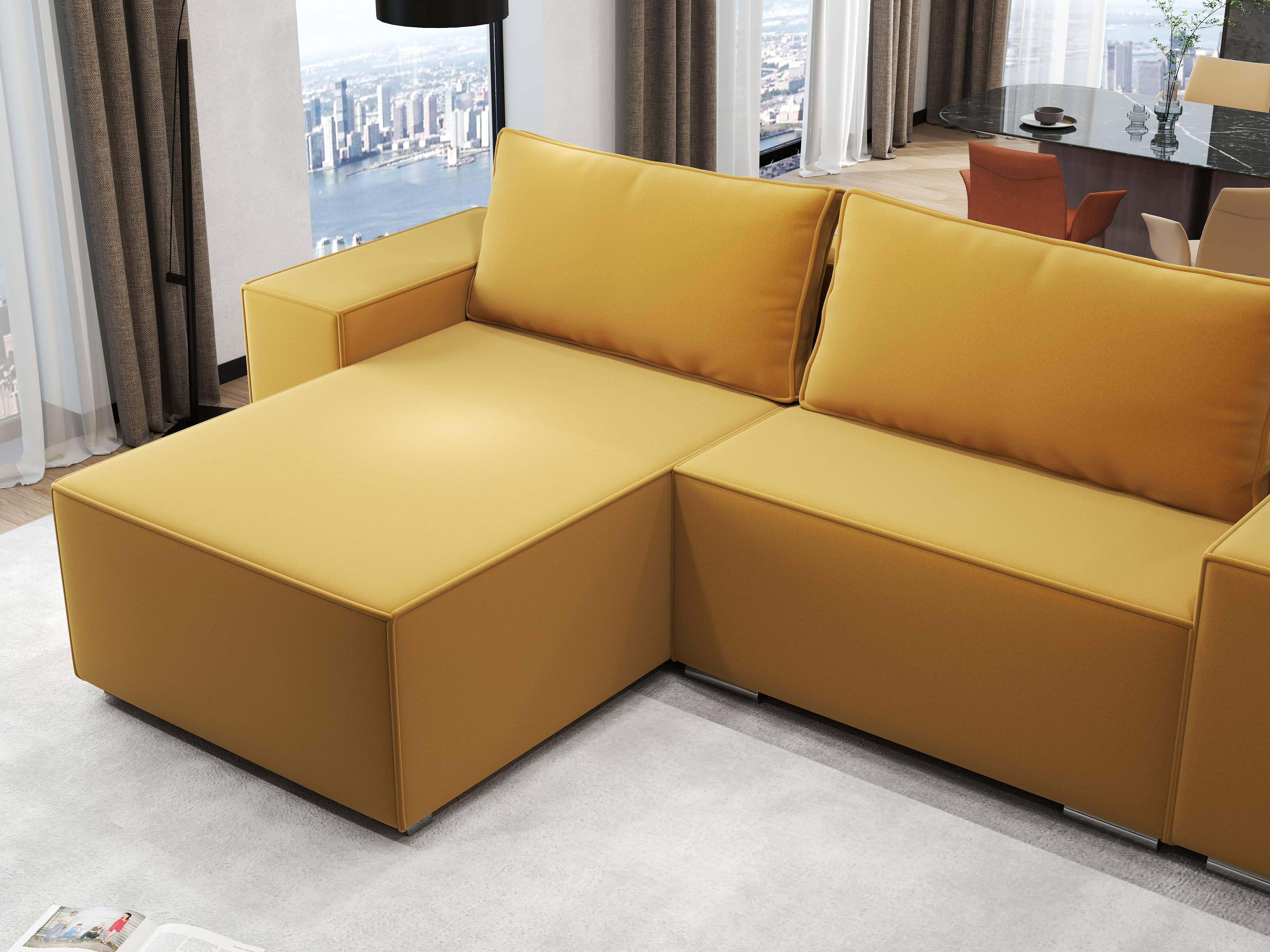 Colțar extensibil dumonde cu ladă de depozitare si sezut confortabil din spuma HR, Dream Royal Mustar 290x185 cm Fabrica