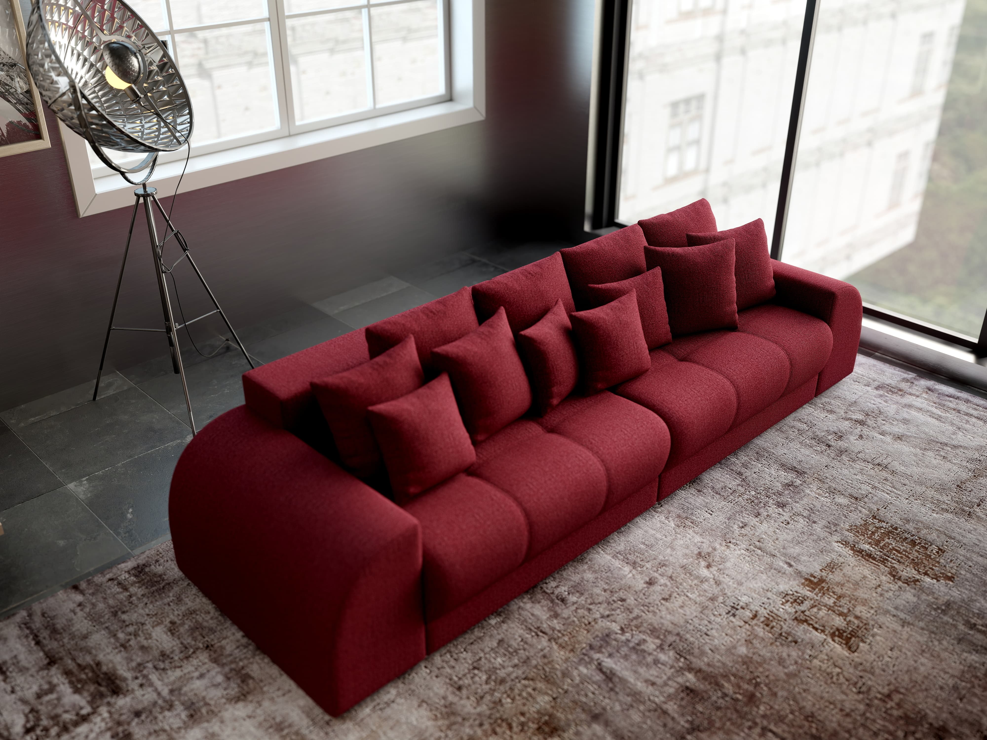 Canapea extensibilă dumonde cu 2 lăzi de depozitare si sezut confortabil din spuma HR, Verona Enjoy Red 310x100 cm Fabrica