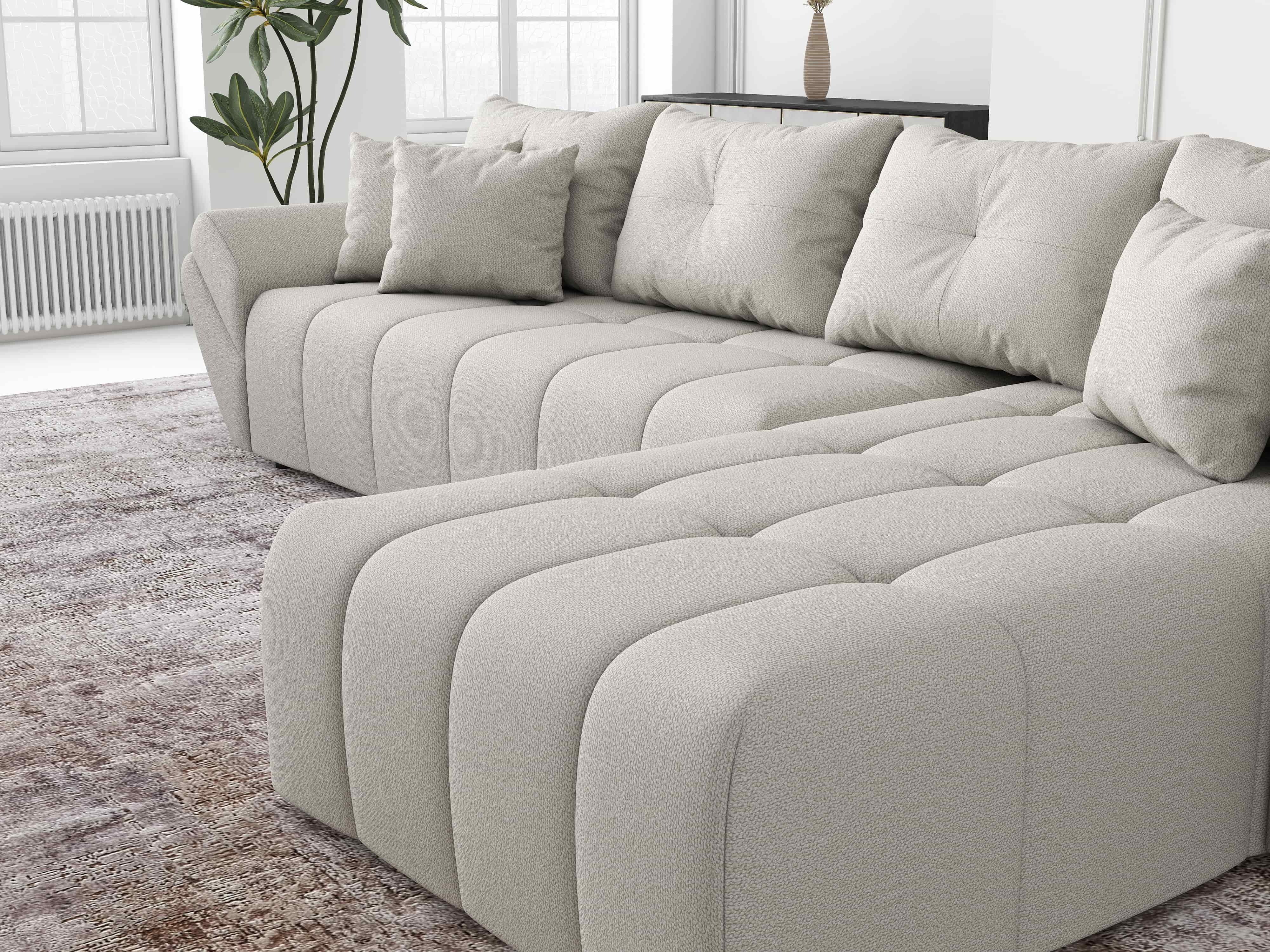 Colțar extensibil dumonde cu ladă de depozitare si sezut confortabil din spuma HR, Berlin XL Enjoy Beige 350x185 cm II Fabrica