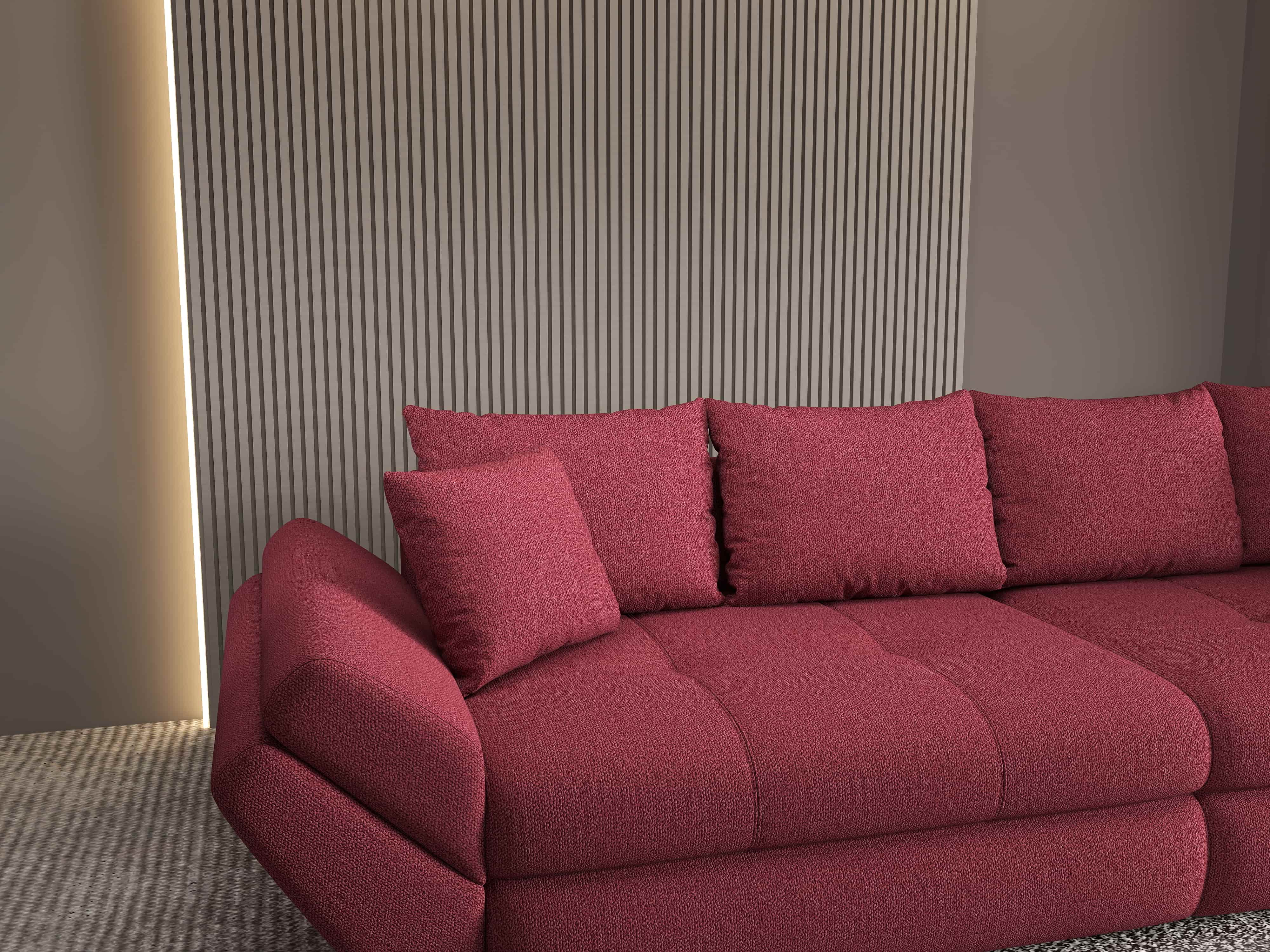 Canapea extensibilă dumonde cu ladă de depozitare si sezut confortabil din spuma HR, Loana Enjoy Rosu 300x100 cm Fabrica