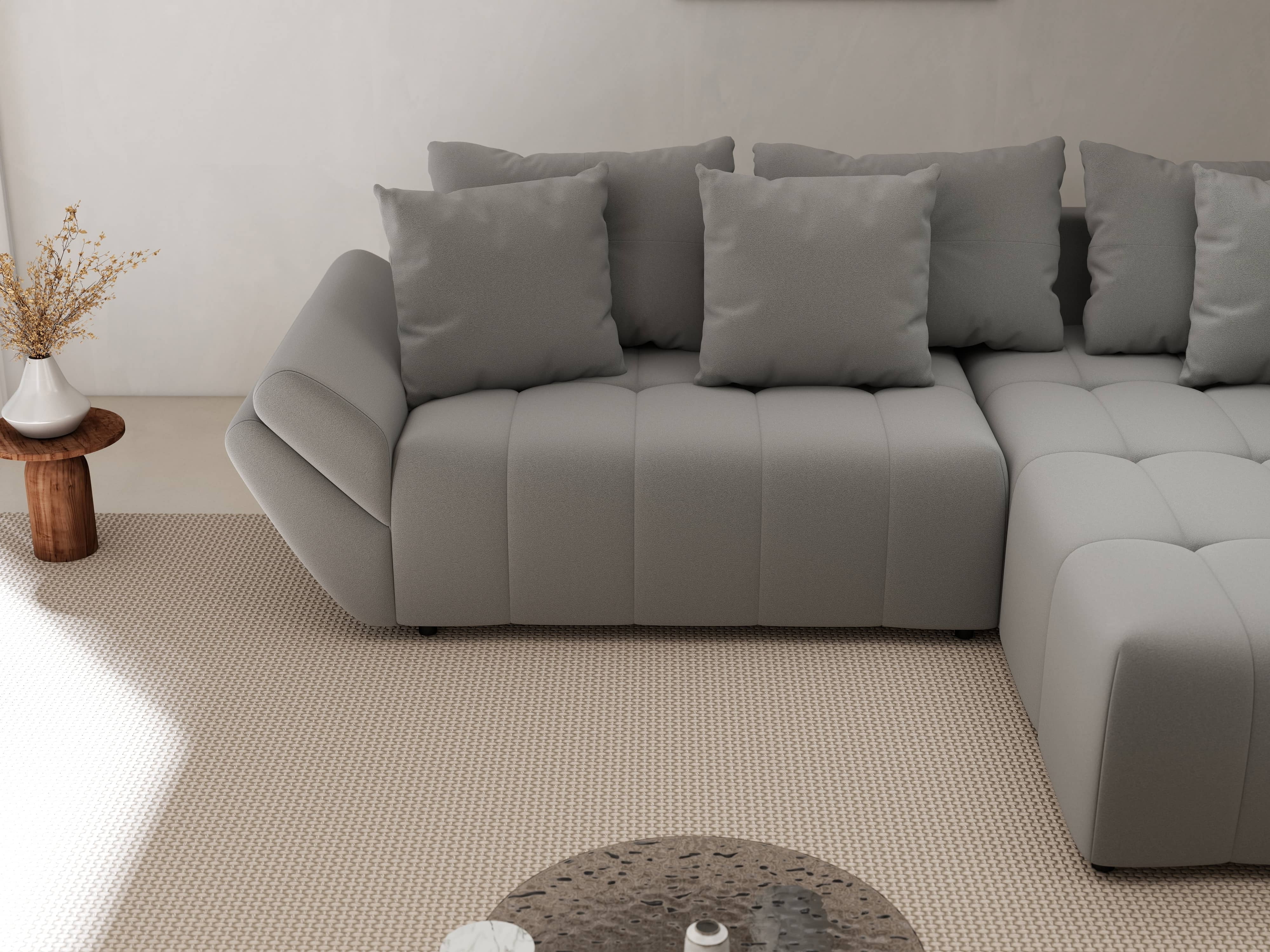 Colțar extensibil dumonde cu ladă de depozitare si sezut confortabil din spuma HR, Berlin Royal Gri 280x185 cm II Fabrica