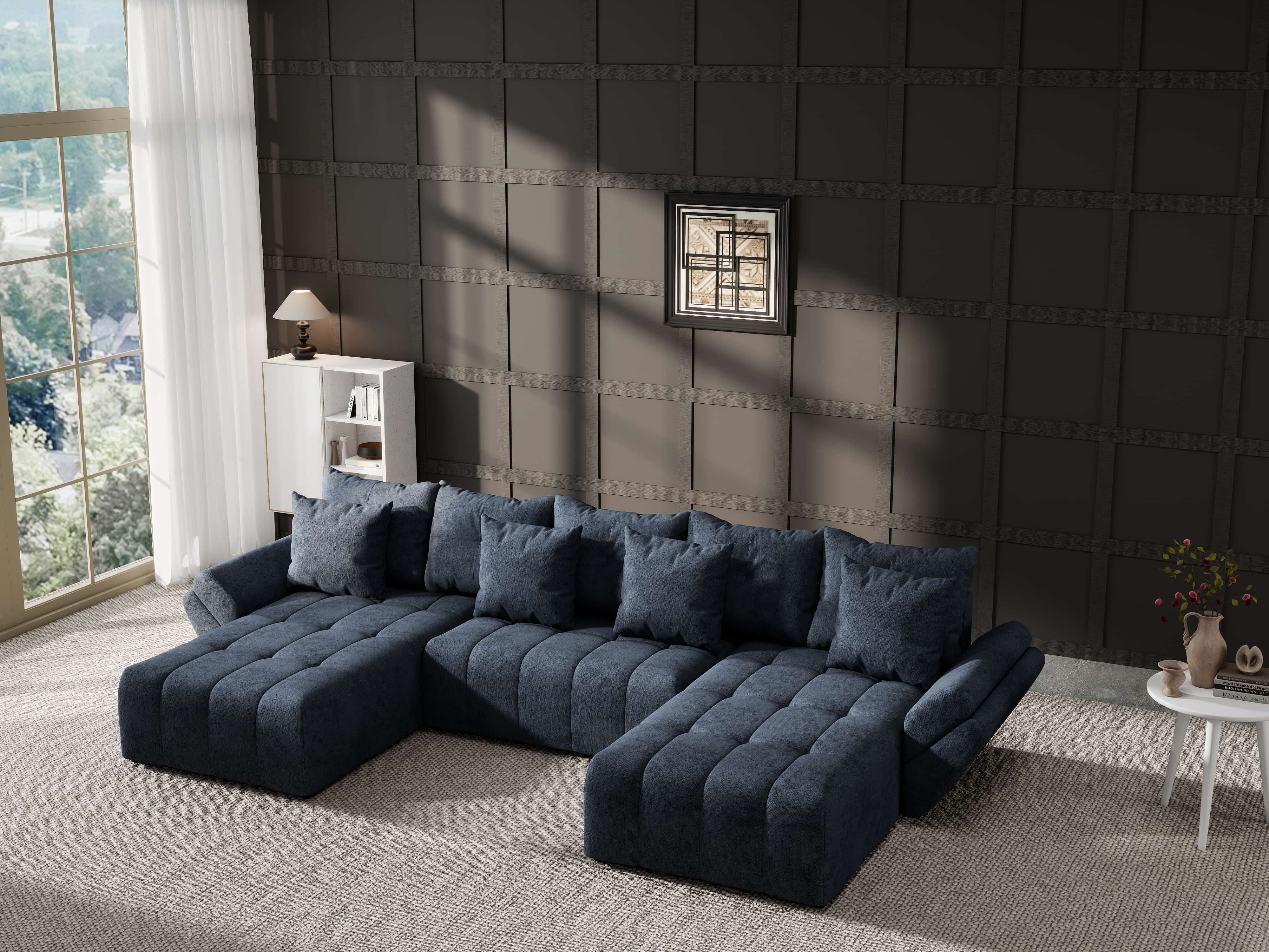 Colțar extensibil dumonde cu ladă de depozitare si sezut confortabil din spuma HR, Berlin U Enjoy Antracit 380x180 cm Fabrica