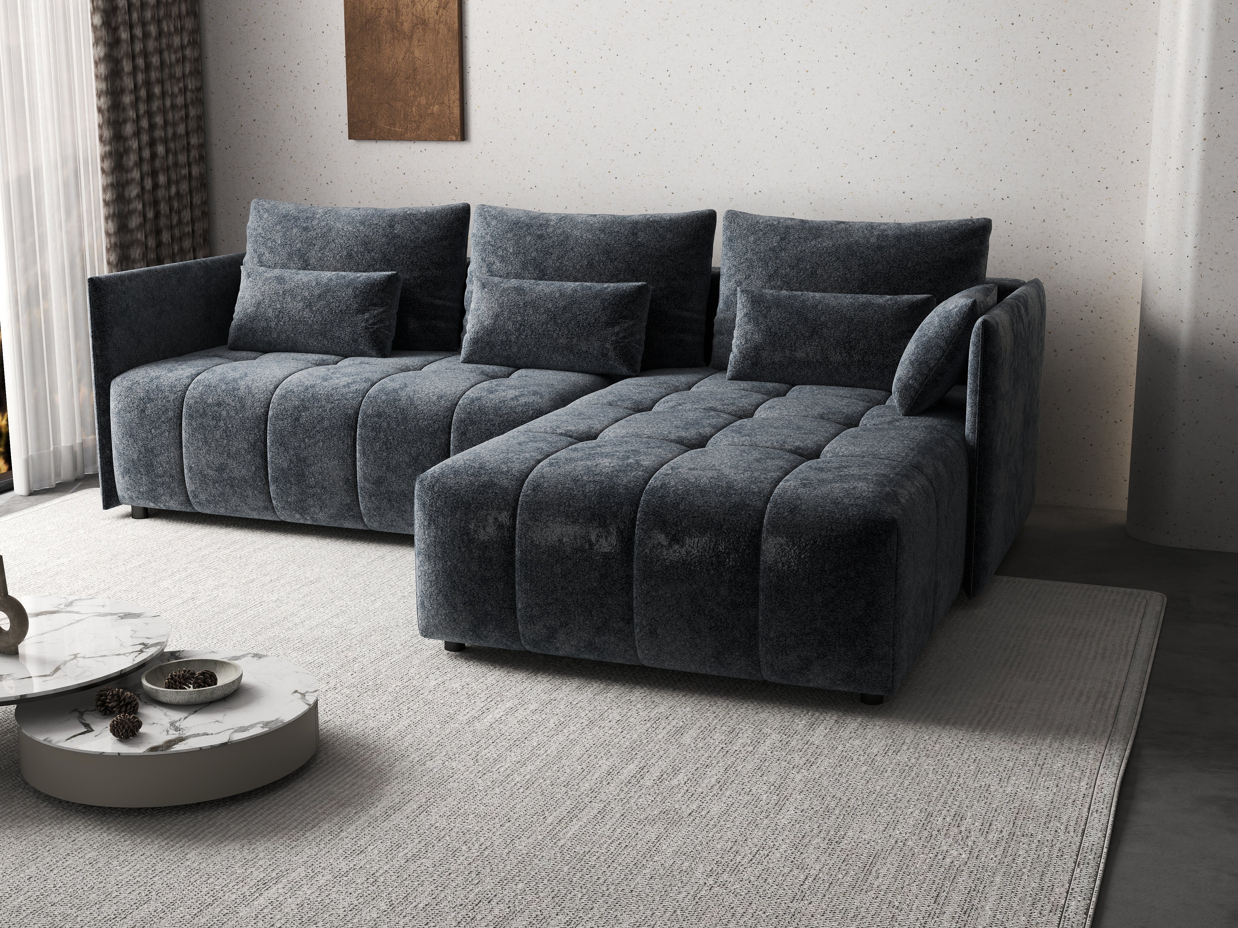 Colțar extensibil dumonde cu ladă de depozitare si sezut confortabil din spuma HR, Malta Euphoria Grafit II 235x185 cm Fabrica