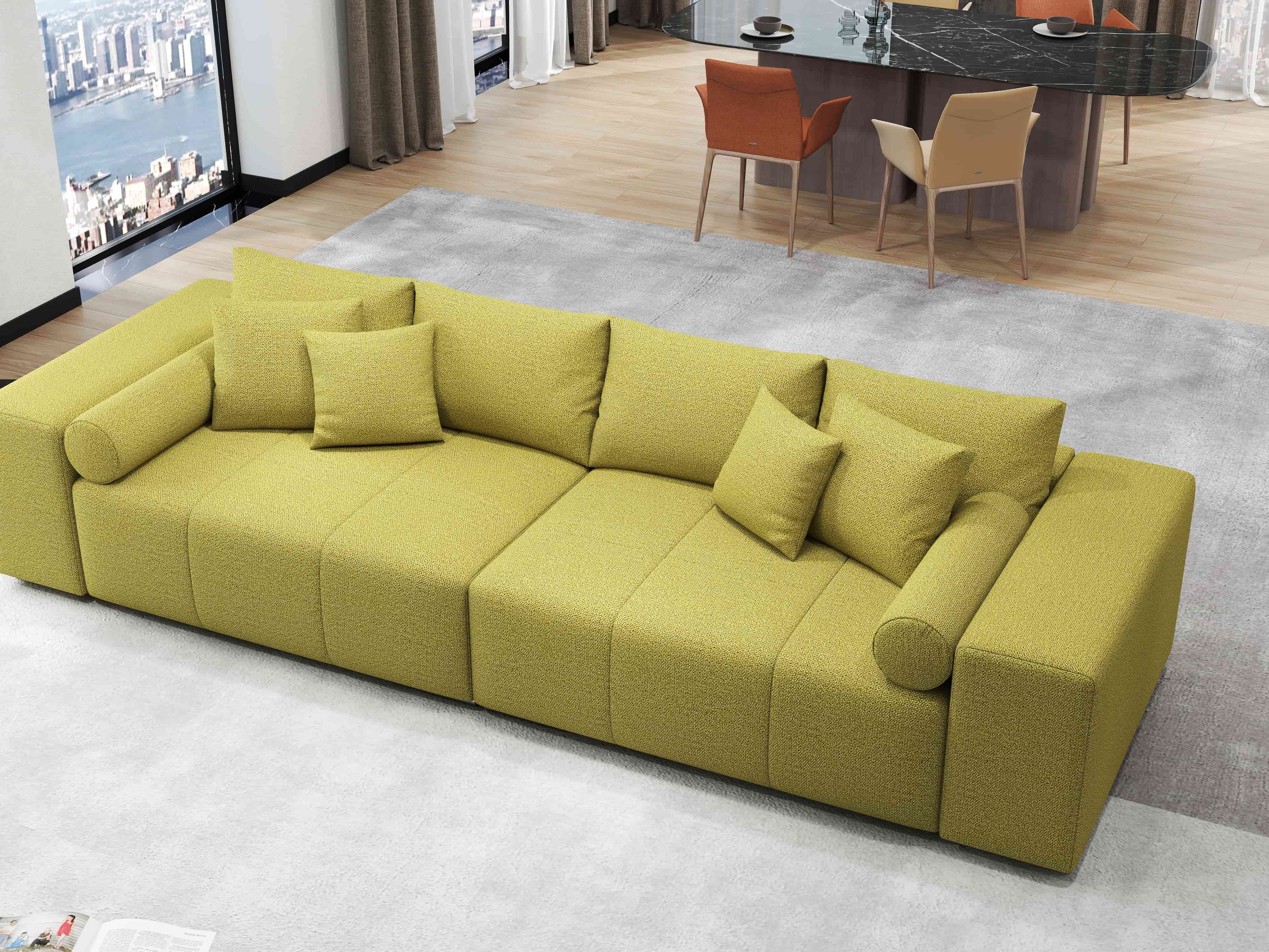 Canapea extensibilă dumonde cu ladă de depozitare si sezut confortabil din spuma HR, Marbela Green Lux XXL 295x100 cm Fabrica