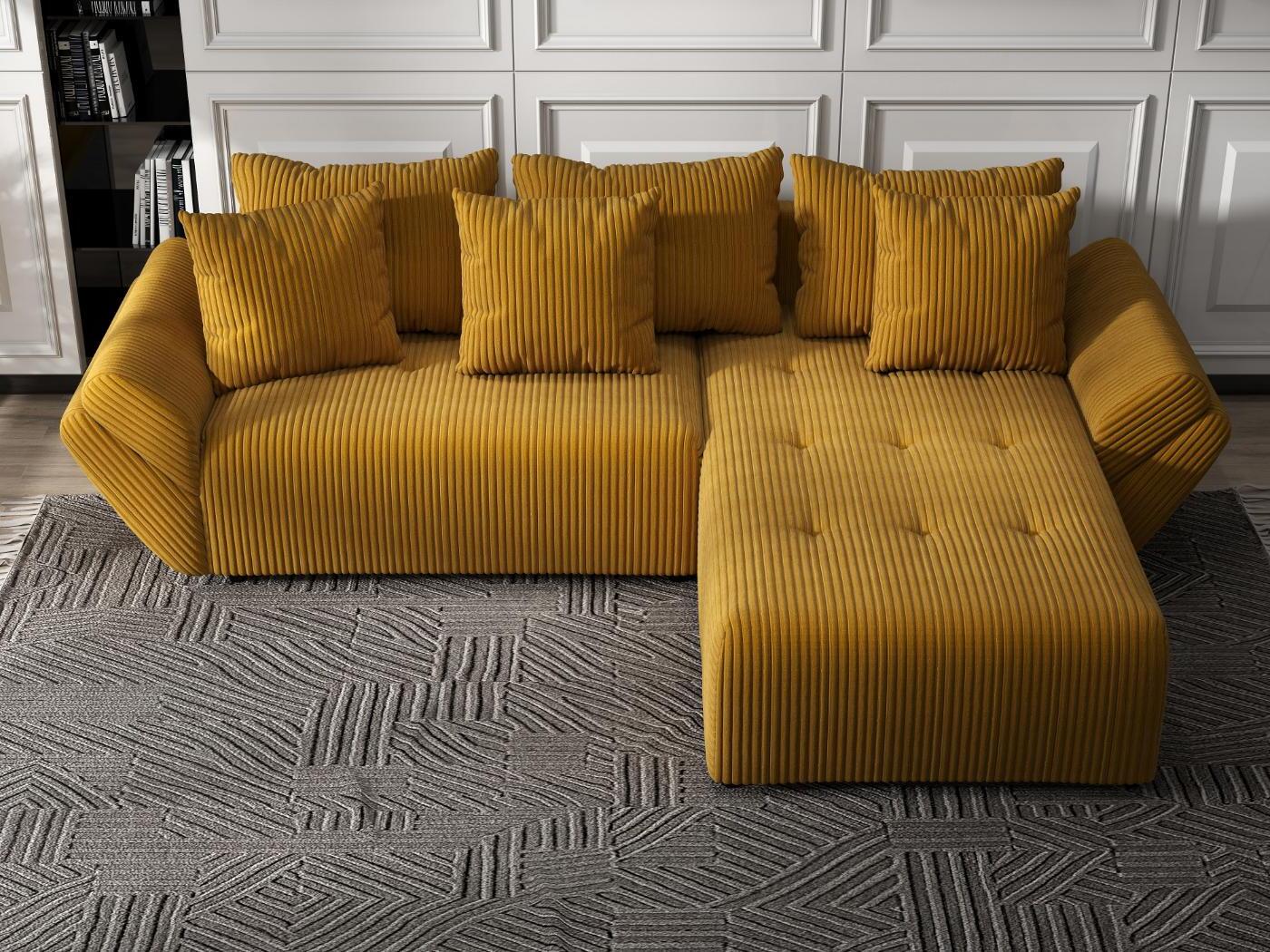 Colțar extensibil dumonde cu ladă de depozitare si sezut confortabil din spuma HR, Berlin Ambience Mustar 280x185 cm II Fabrica