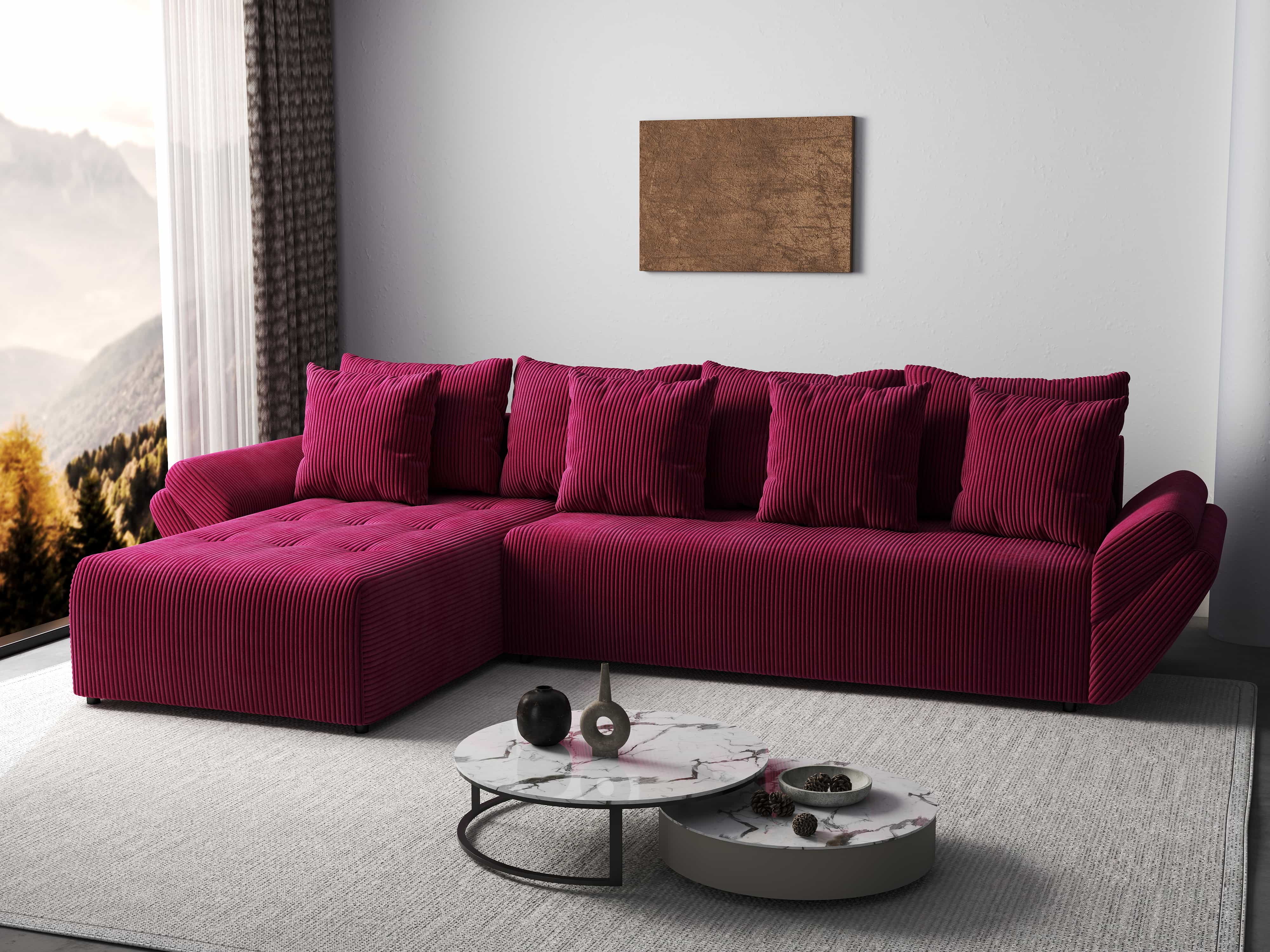 Colțar extensibil dumonde cu ladă de depozitare si sezut confortabil din spuma HR, Berlin XL Zoom Red 350x185 cm Fabrica