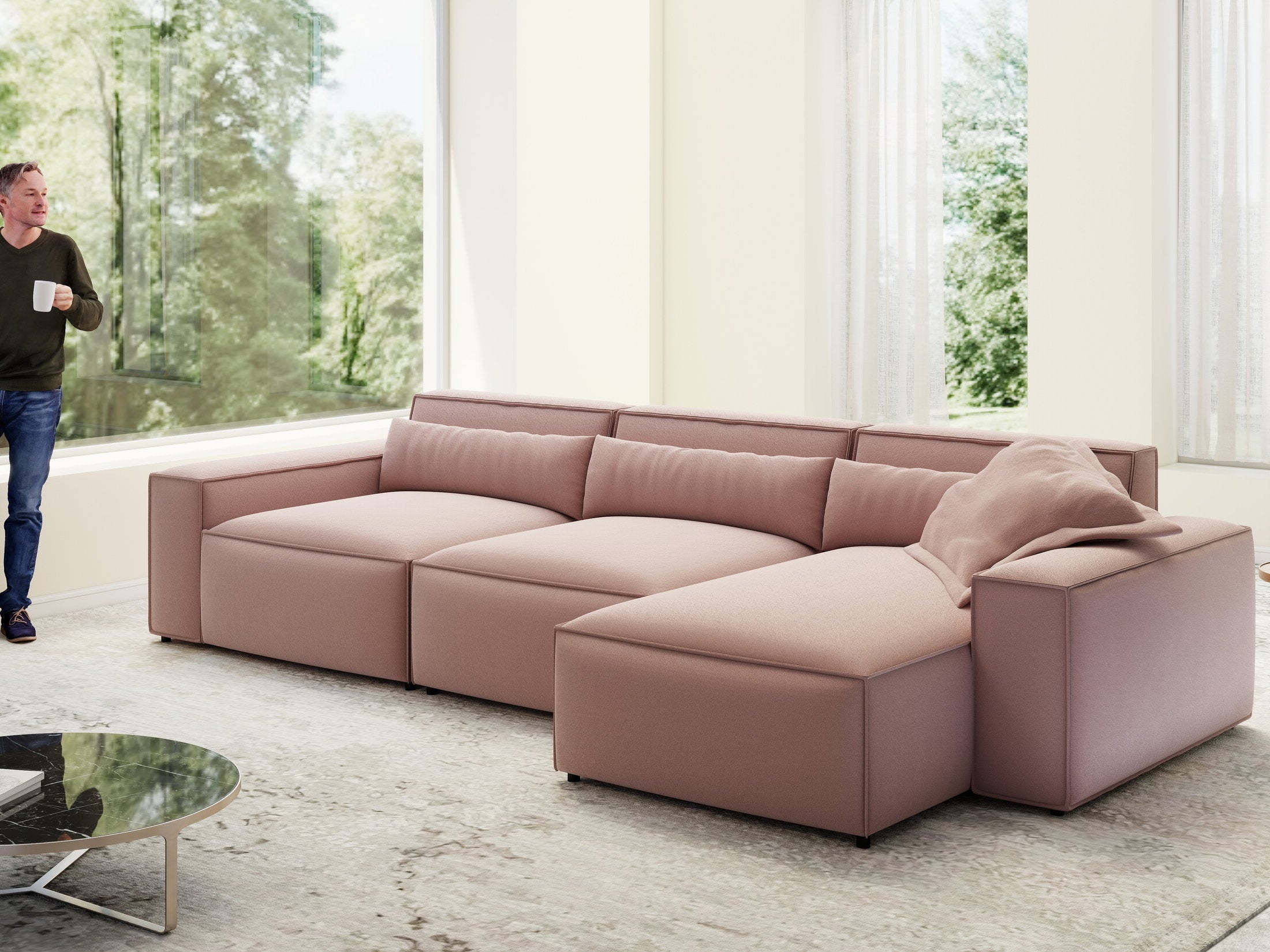 Colțar dumonde cu sezut confortabil din spuma HR, Marvelo XL Royal Roz 366x175 cm II