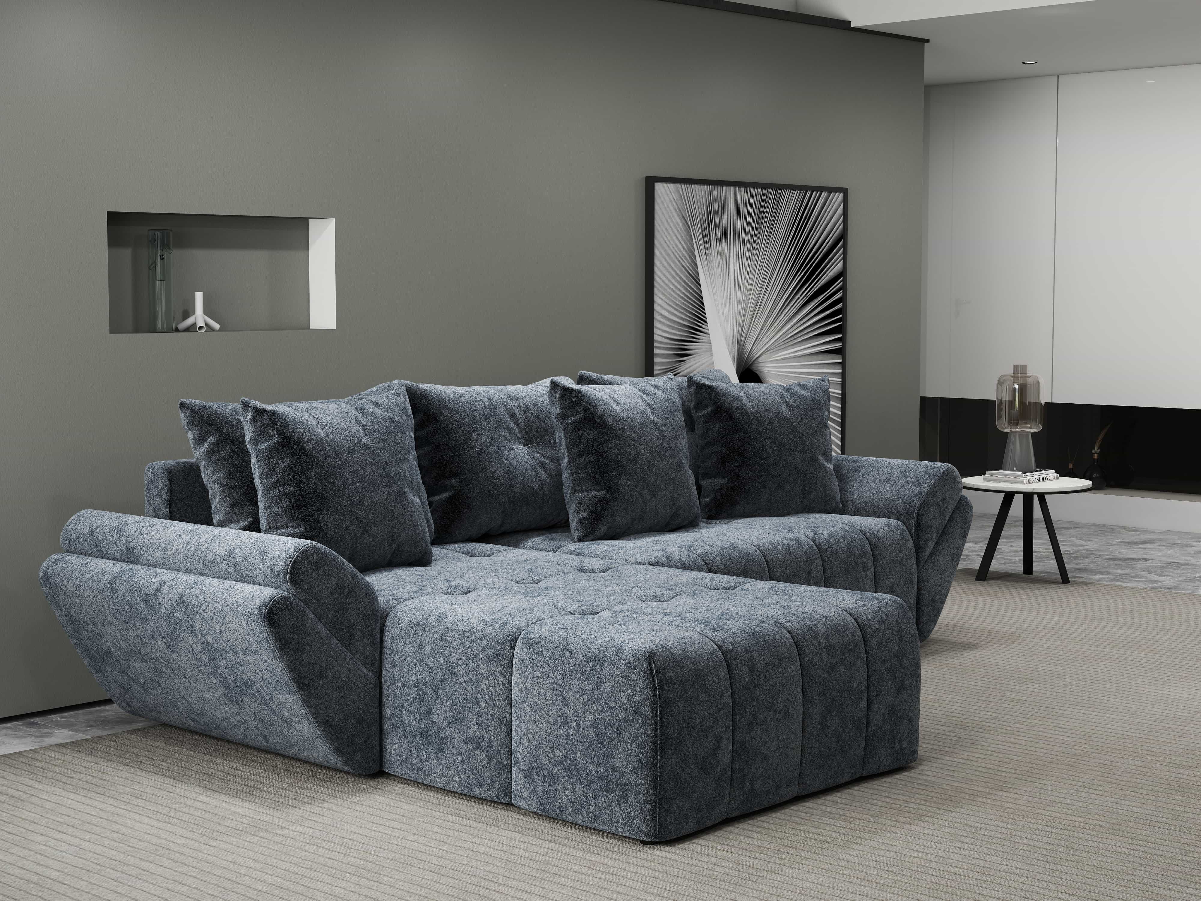 Colțar extensibil dumonde cu ladă de depozitare si sezut confortabil din spuma HR, Berlin Euphoria Grafit 280x185 cm Fabrica