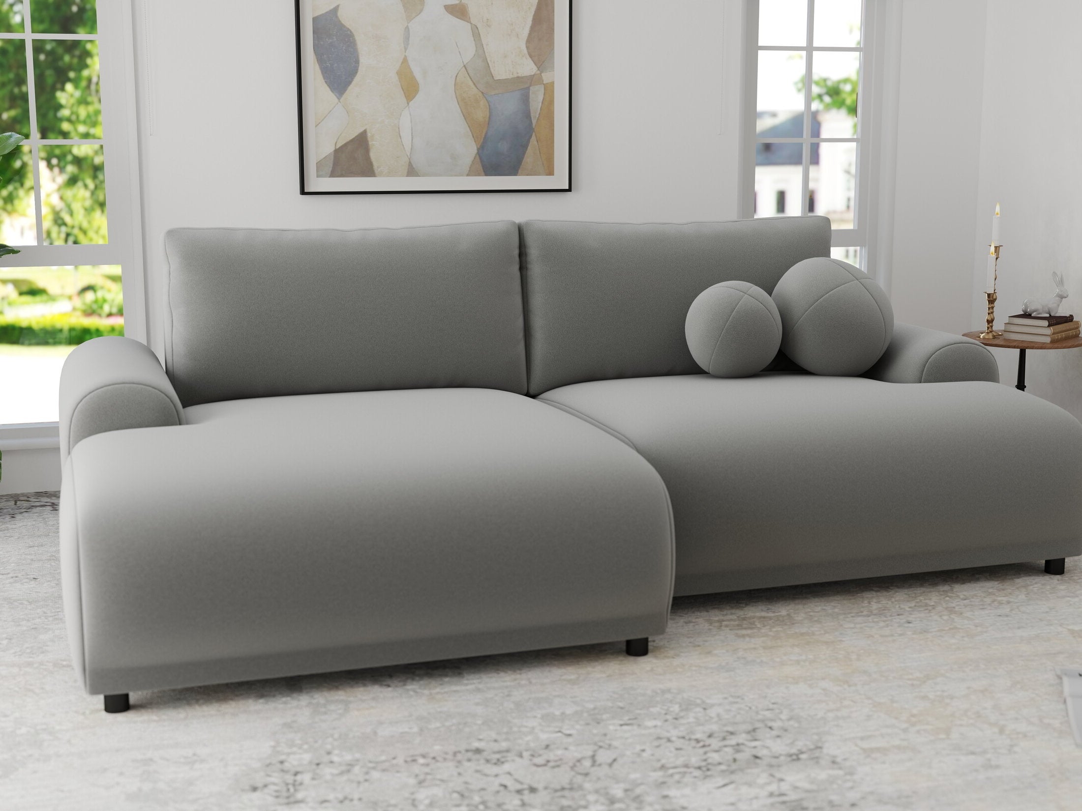 Colțar extensibil dumonde cu ladă de depozitare și șezut confortabil din spumă HR, Carlo Royal Gri 240x145 cm