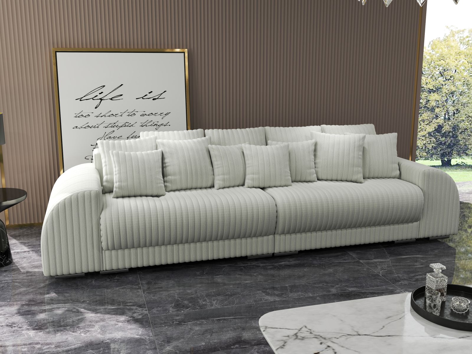 Canapea extensibilă dumonde cu 2 lăzi de depozitare si sezut confortabil din spuma HR, Verona Ambiance Ivory 310x100 cm Fabrica