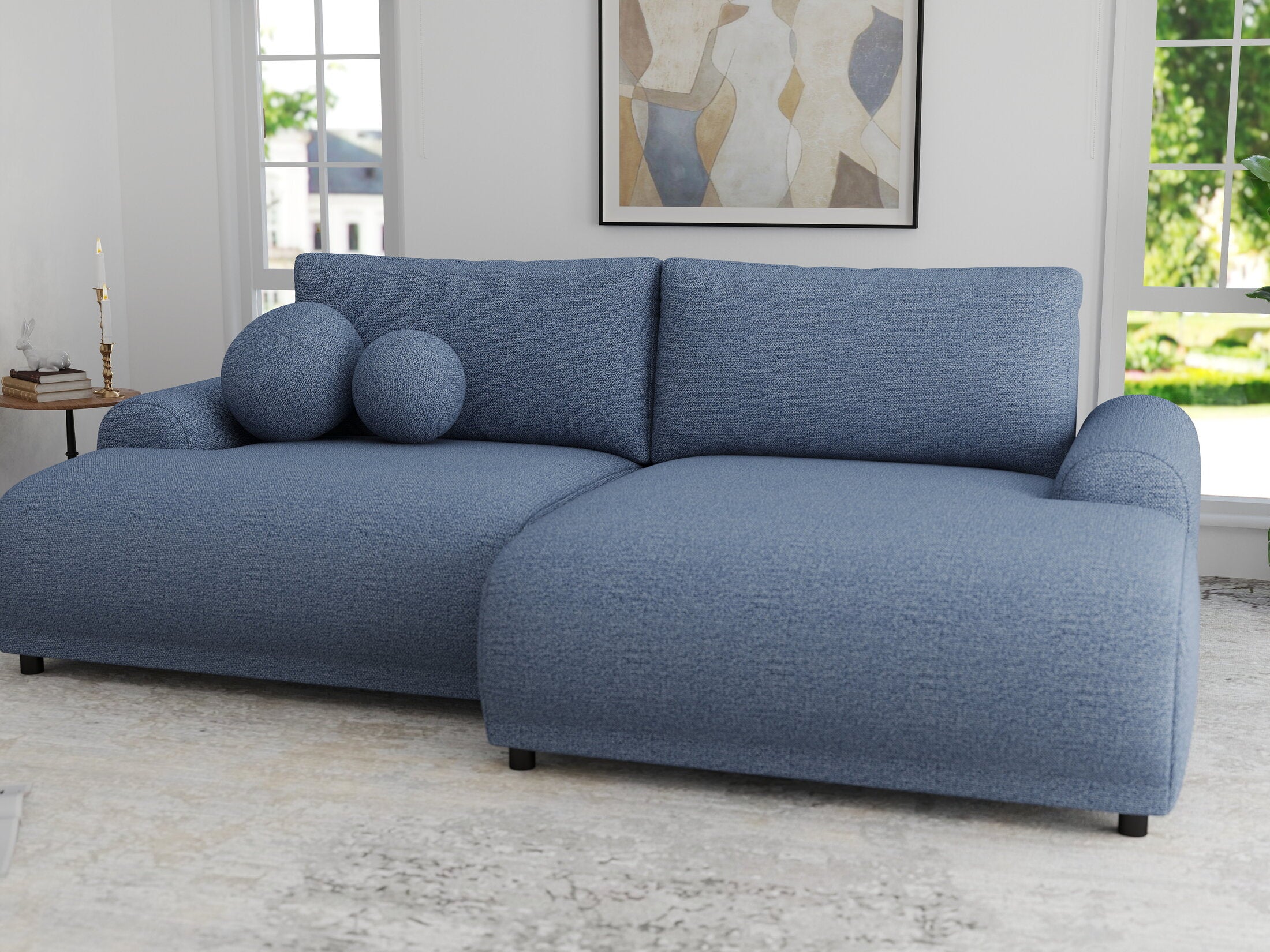 Colțar extensibil dumonde cu ladă de depozitare și șezut confortabil din spumă HR, Carlo Enjoy Albastru 240x145 cm II